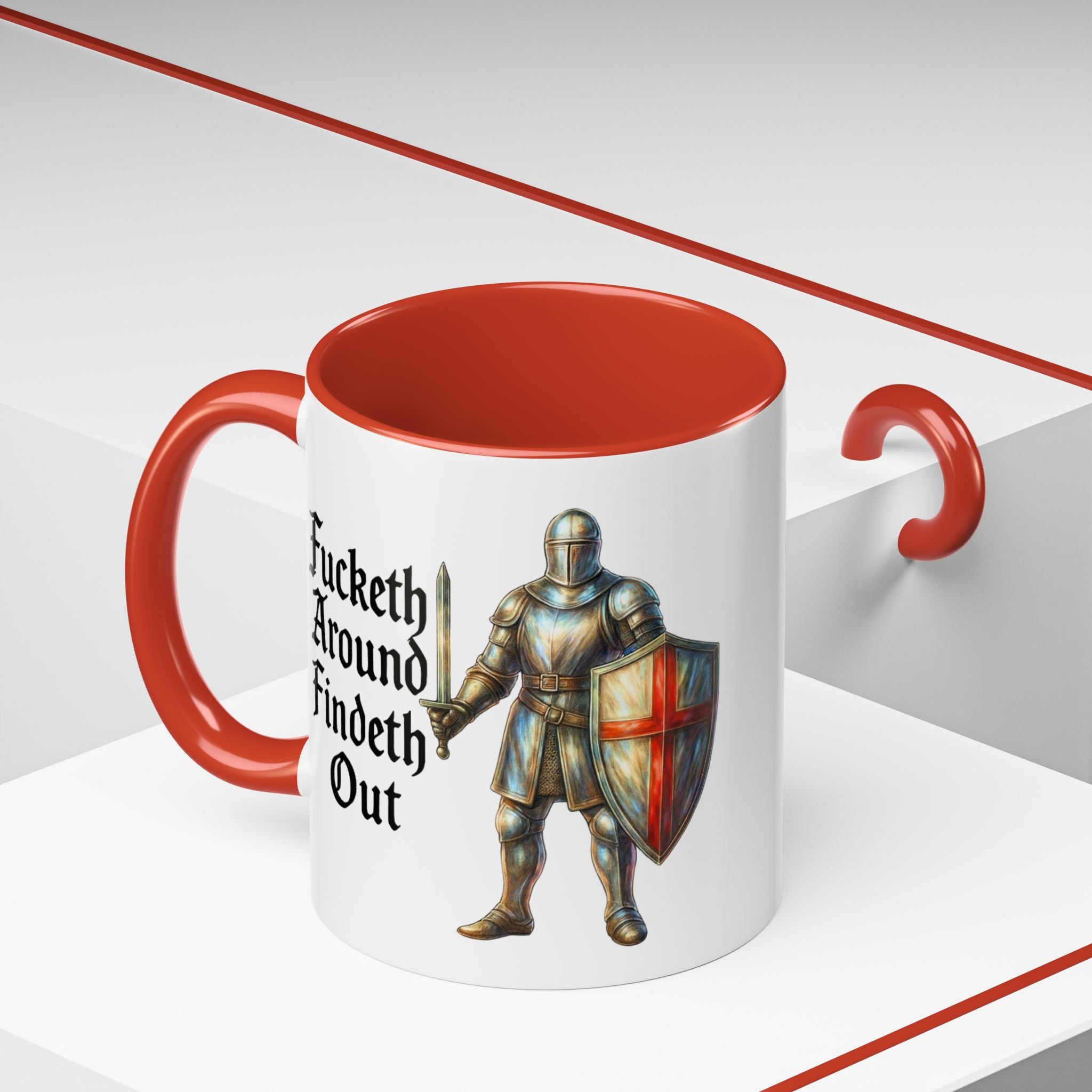 F*cketh Around, Findeth Out 11oz Mug | Medieval Knight St. George Cross Tea Cup | Patriotic England Coffee Mug | Funny UK FAFO