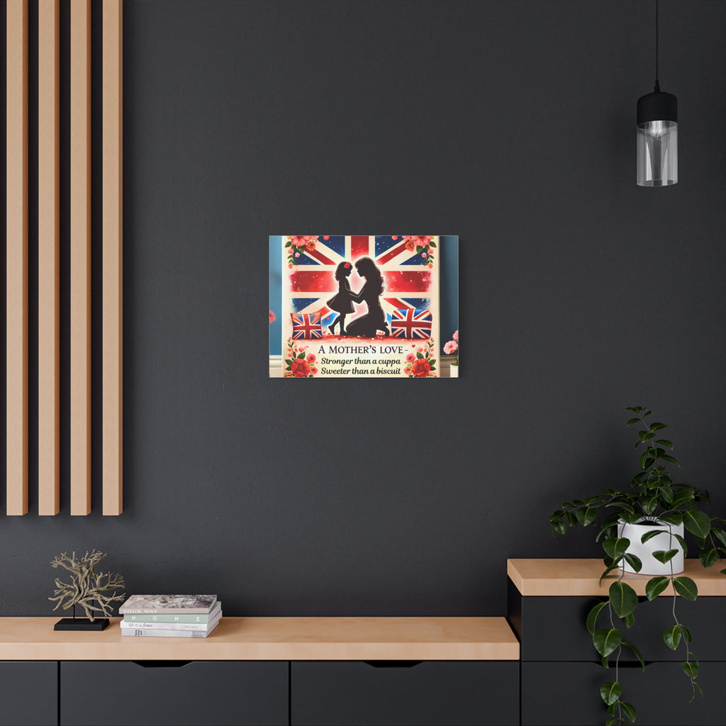 Mother's Love Stronger Than a Cuppa Canvas | Funny & Heartfelt British Mum Gift | Mother's Day Wall Art | Patriotic UK Tea Lover Home Decor