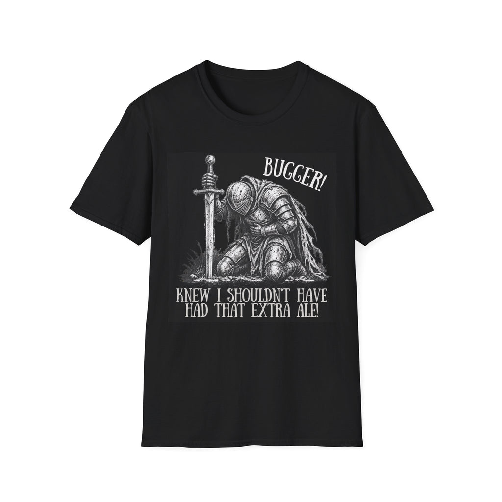 Funny medieval knight Bugger extra ale black t-shirt