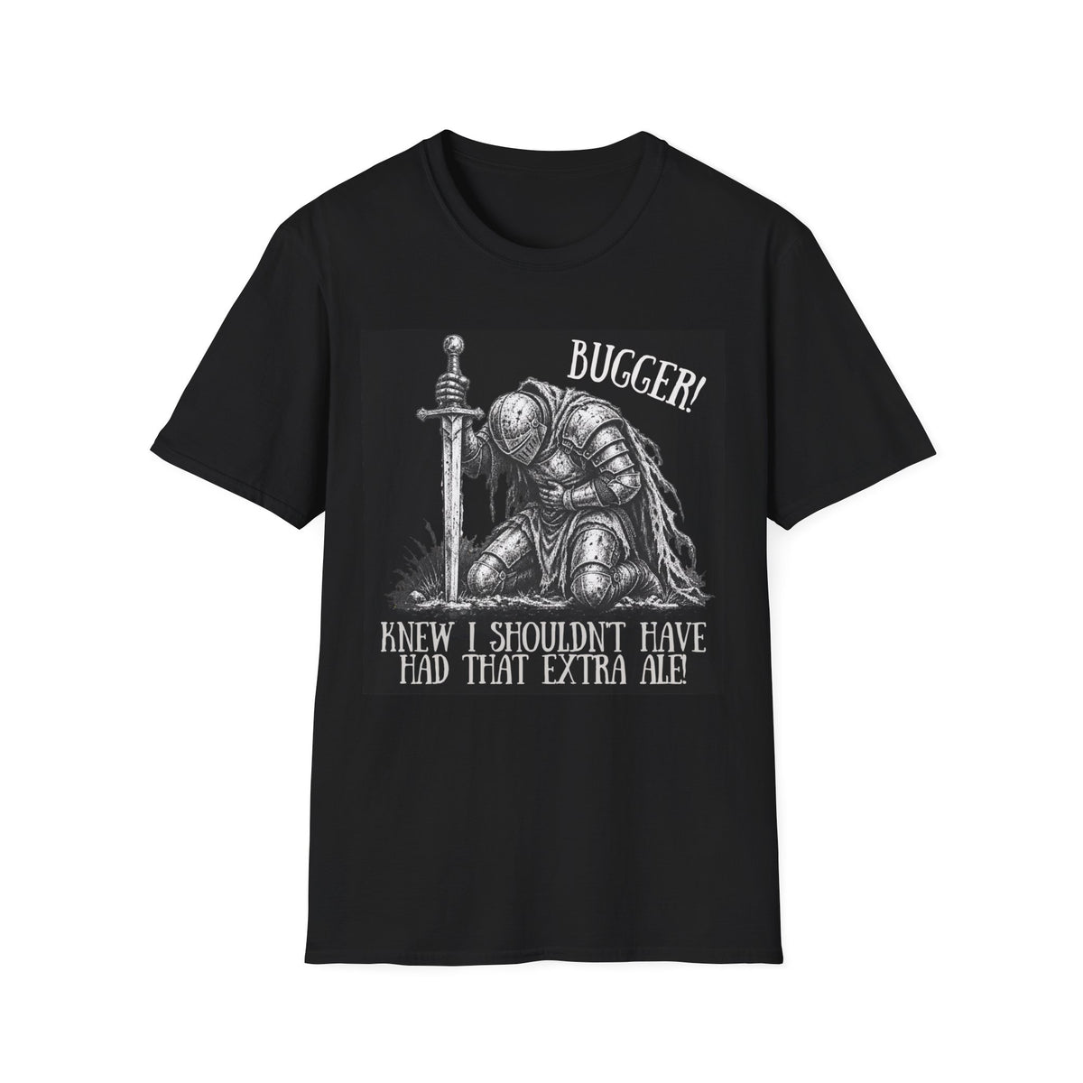Funny medieval knight Bugger extra ale black t-shirt