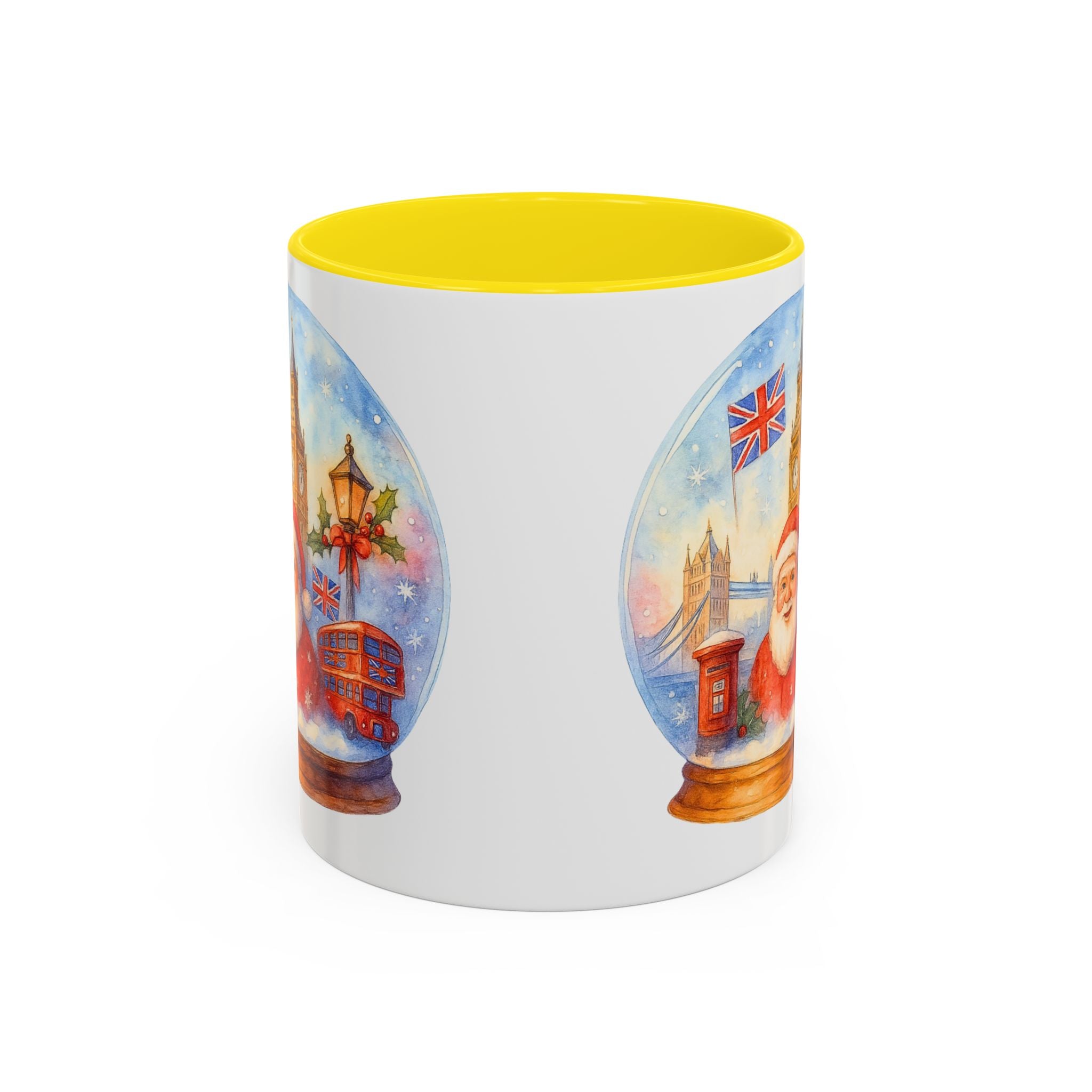 London Santa Snowglobe Mug | UK Christmas Souvenir Cup | Big Ben London Bus Festive Mug | British Holiday Gift