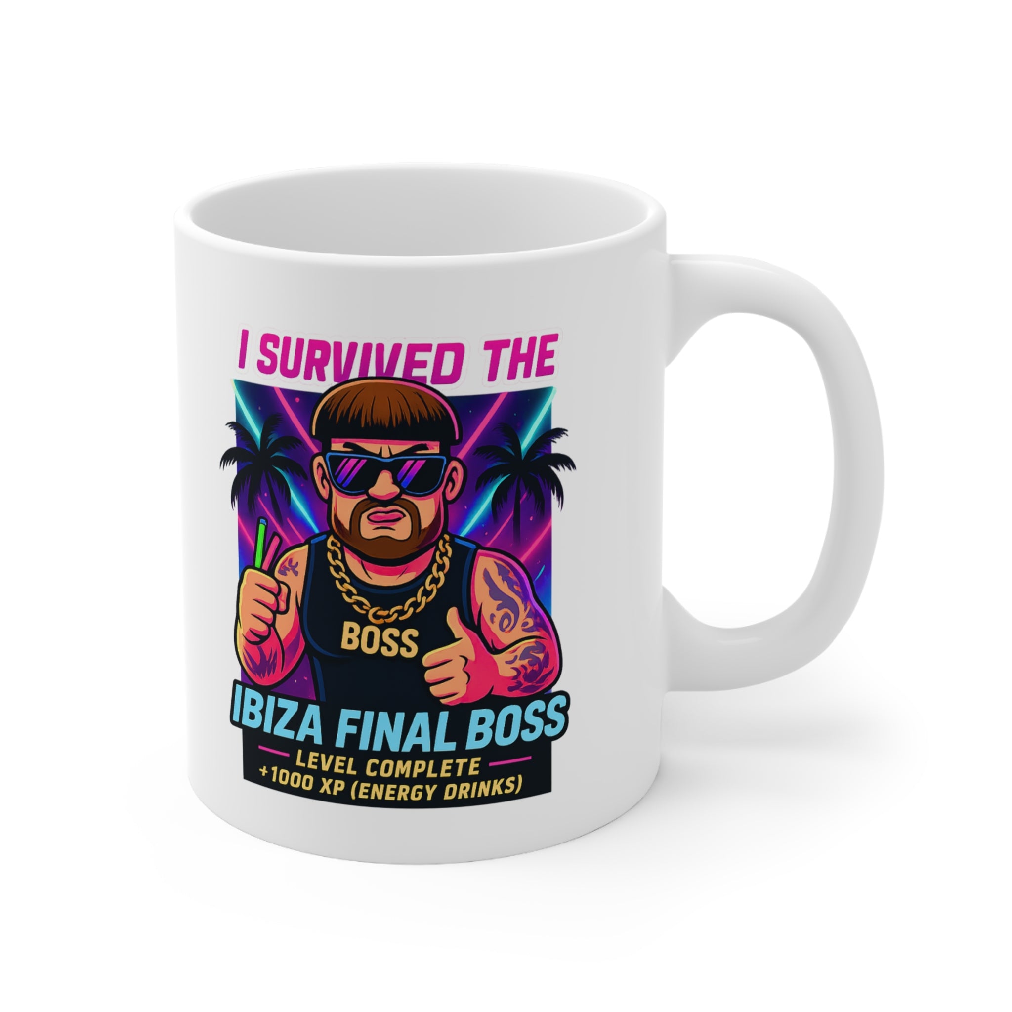 I Survived The Ibiza Final Boss Coffee Mug | Funny UK Summer Meme Cup | British Pop Culture Gift | Rave Party Tea Cup | Festival Drinkware