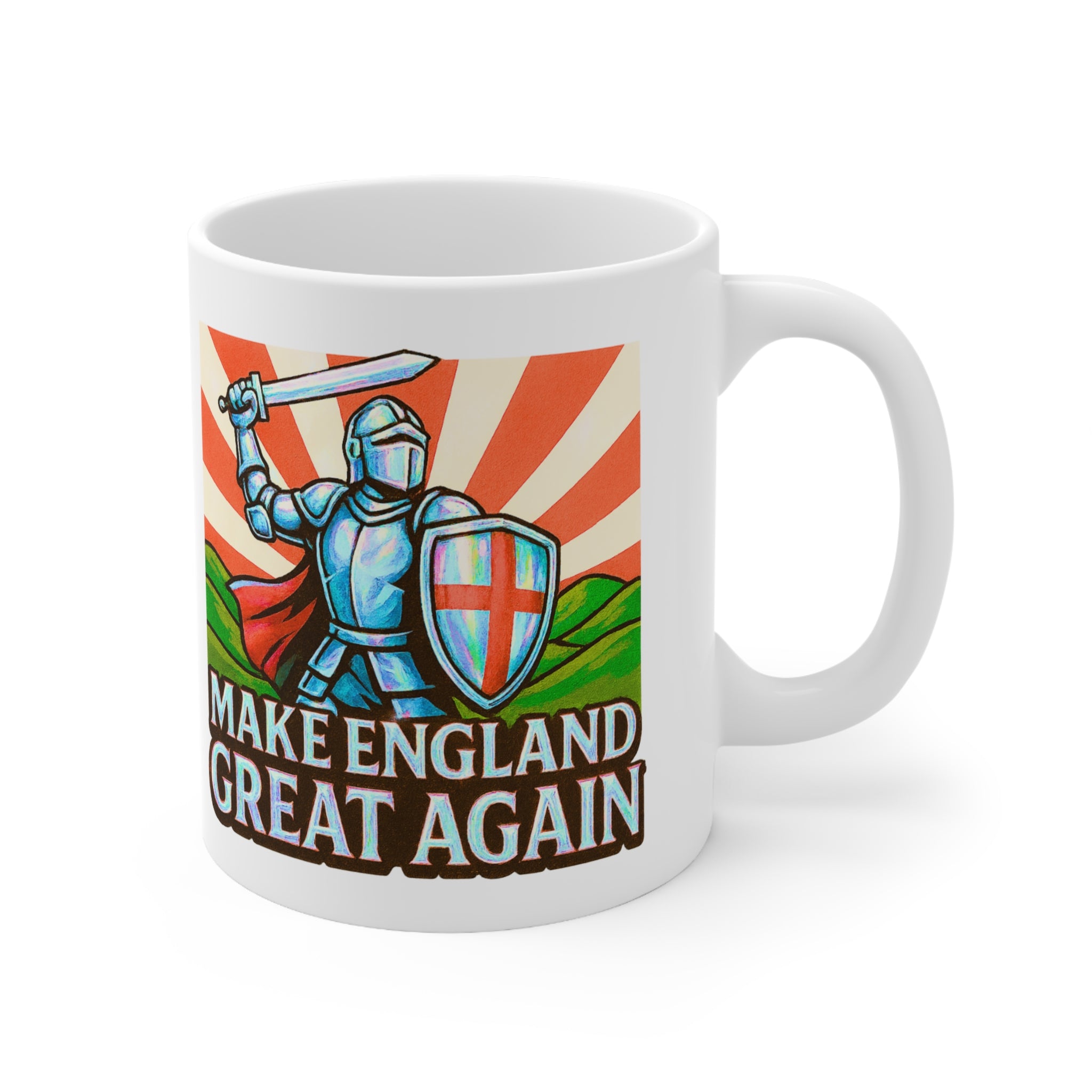 Make England Great Again Mug | Glossy Iridescent St. George Knight Cup | Funny English Patriot Gift | Medieval Coffee & Tea Mug