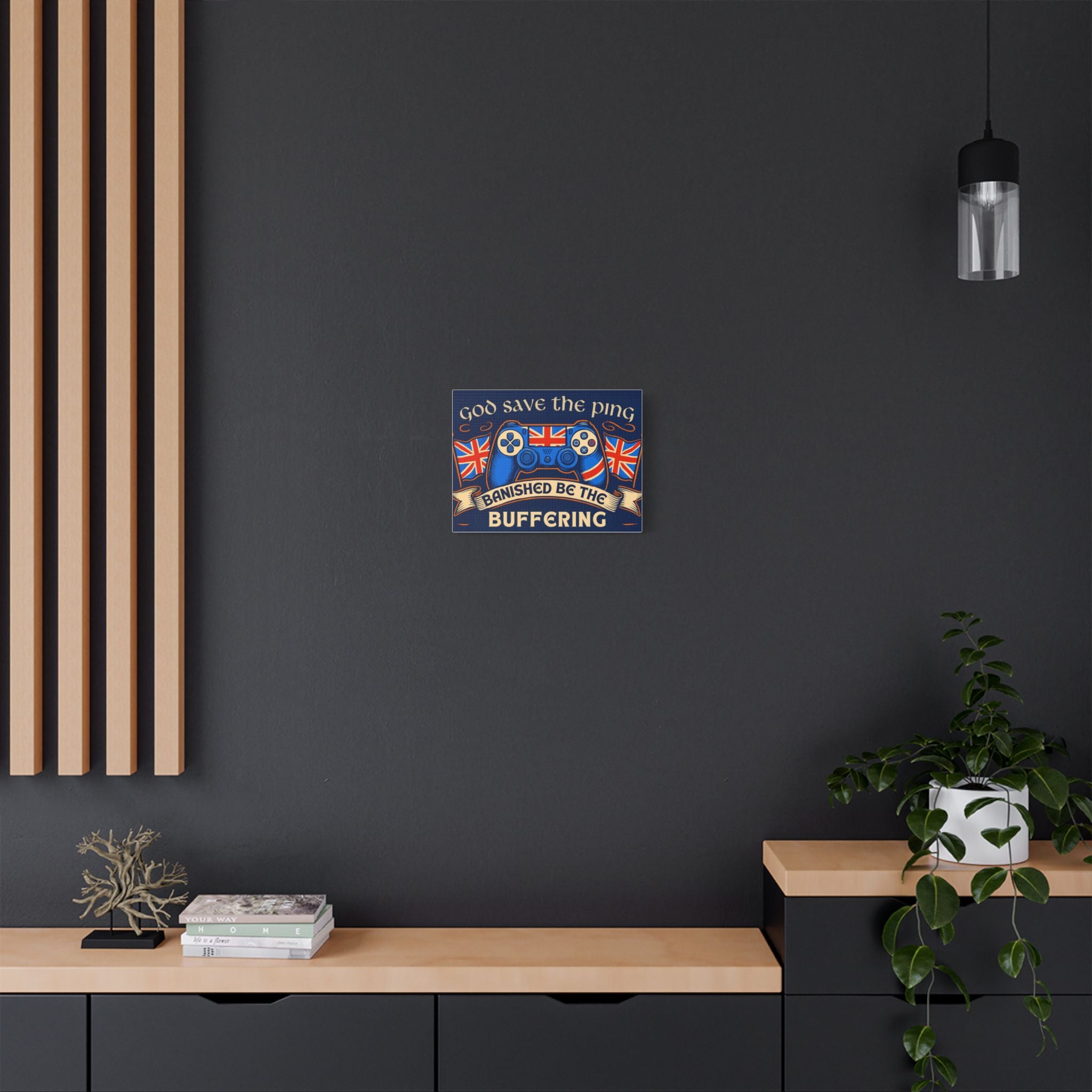 God Save the Ping - Funny Gaming Canvas Wall Art | British Gamer Decor | Geeky Gift for Him | Gaming Wall Print