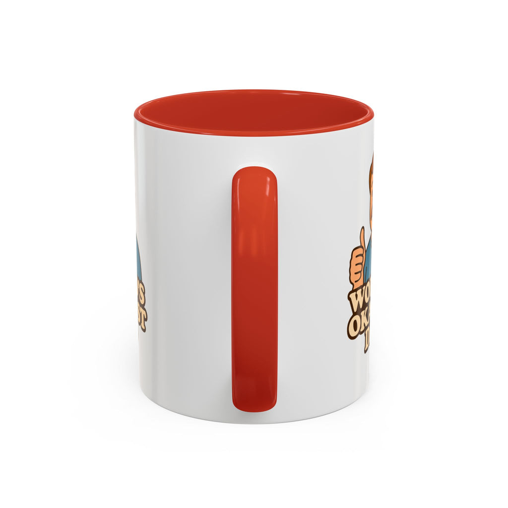 Worlds Okayest Dad Mug - Funny Fathers Day Gift |  11oz Sarcastic Coffee Cup | Thumbs Up Dad