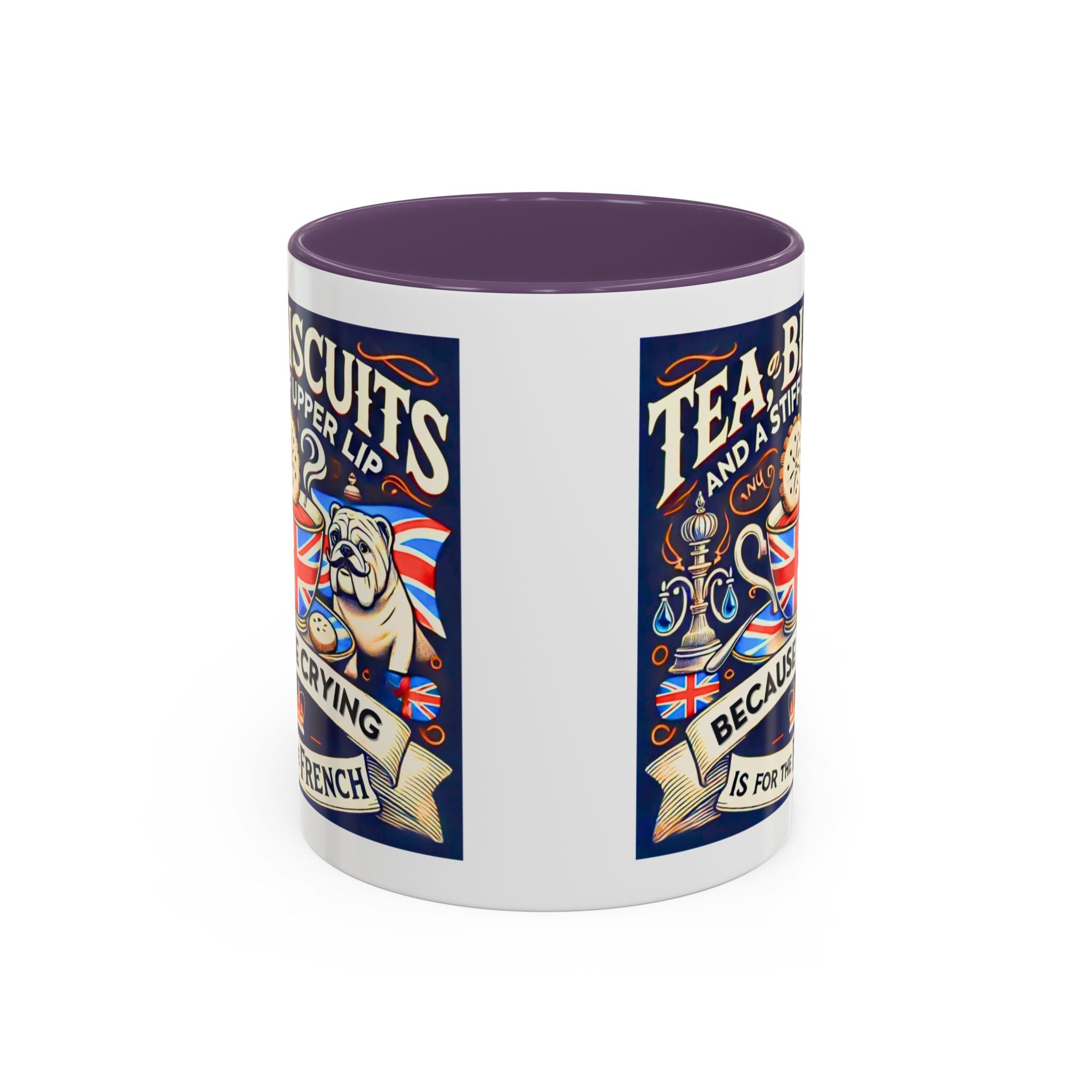 Crying Is for the French Mug | Funny British Humor Cup | Tea and Biscuits UK Banter Gift | 11oz Tea & Coffee Mug | Patriotic Dog Mug