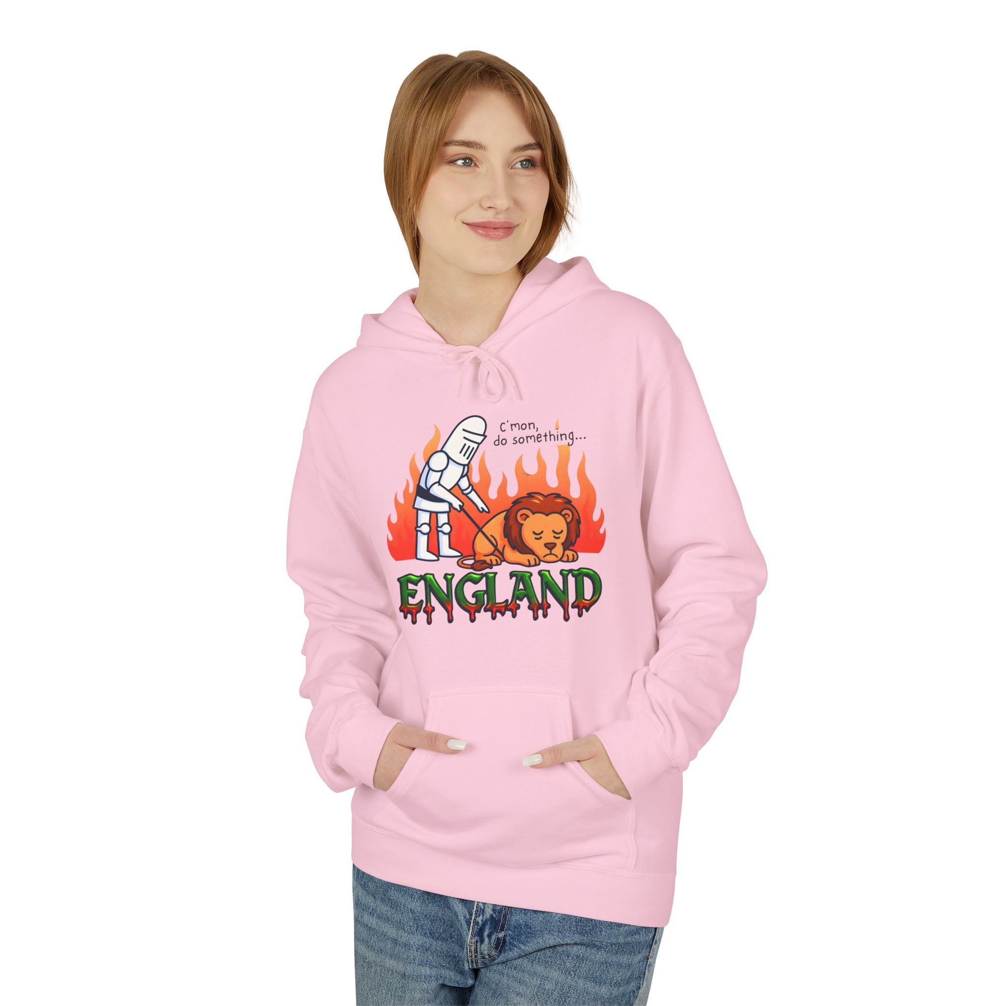 C'mon Do Something Funny England Meme Unisex Hoodie | Sad Lion & Knight Cartoon National Pride Jumper | English Pride Sweater