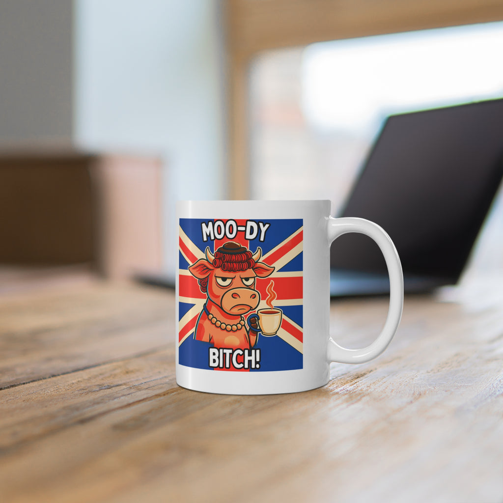 Moo-dy Bitch Funny Cow Mug | Funny British Animal Coffee Cup | Unique Sassy Gift for Her | 11oz Ceramic Moody Novelty Mug