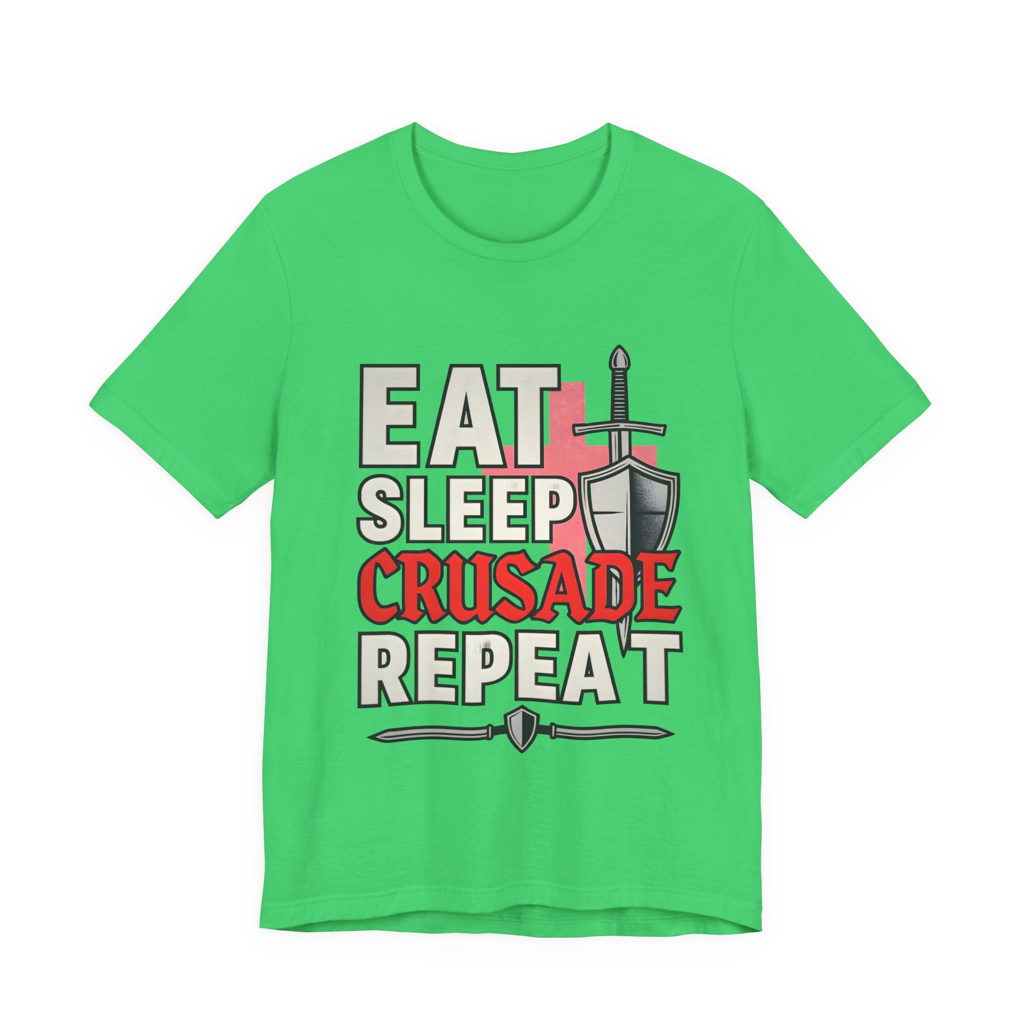 Eat Sleep Crusade Repeat T-Shirt | UK Patriot Medieval Sword & Shield Design | English National Pride Tee