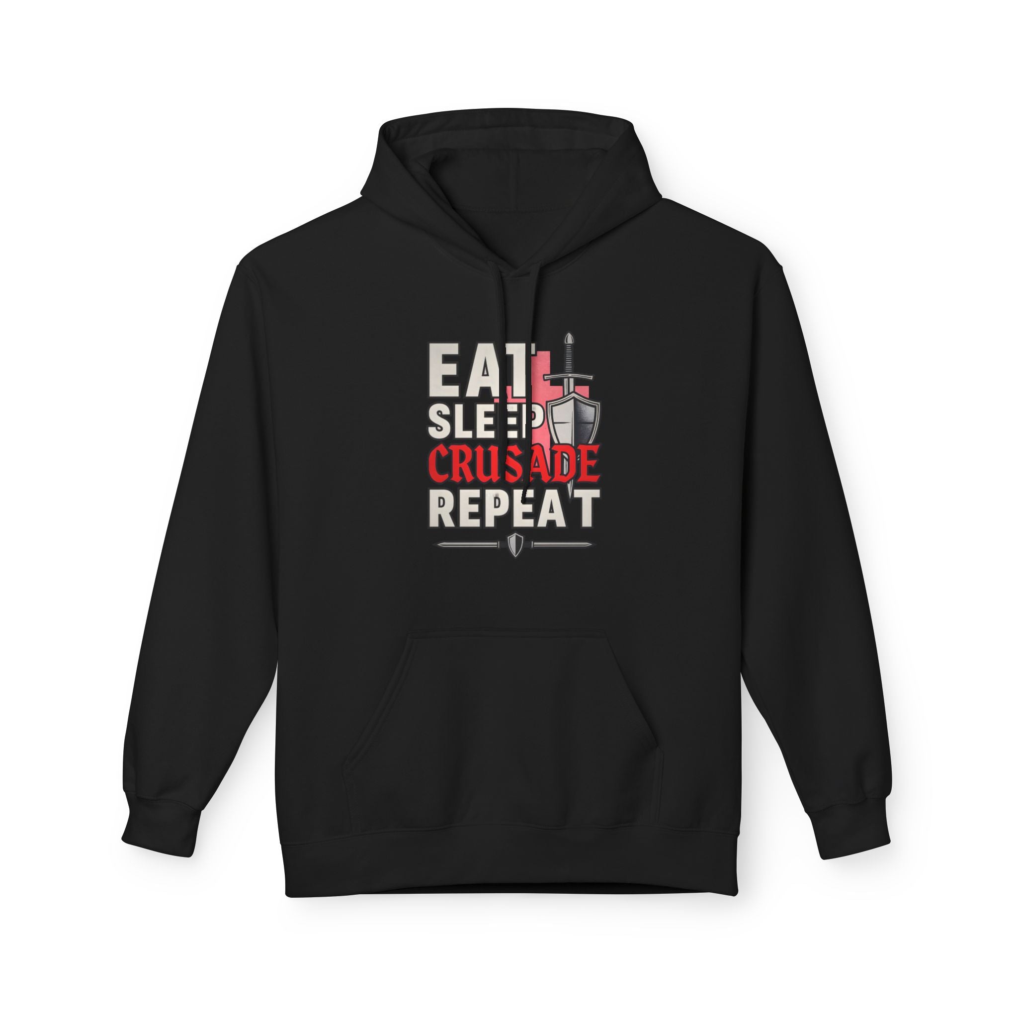 Eat Sleep Crusade Repeat Hoodie | English Patriot Medieval Shield & Sword Design | UK National Pride Jumper