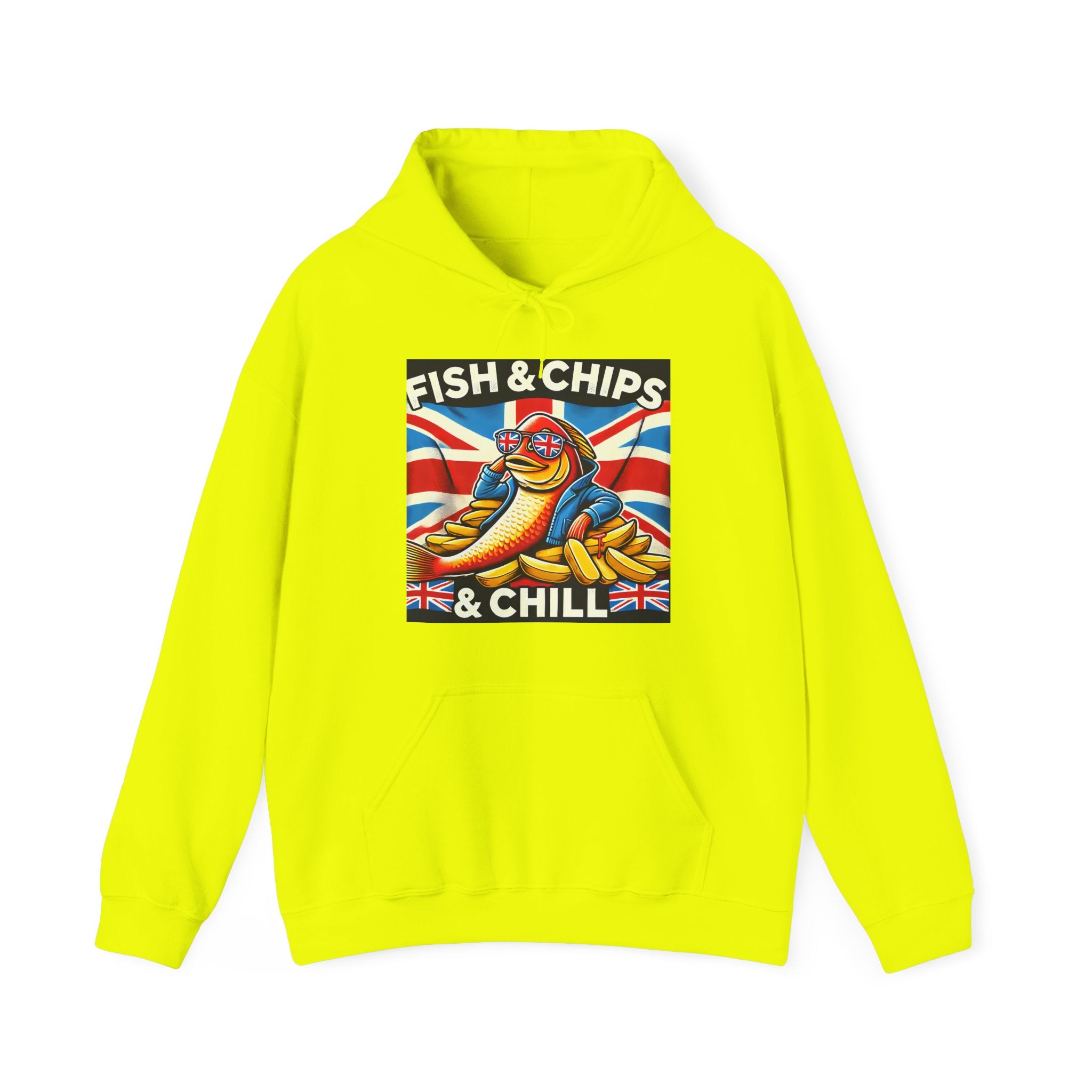 Fish & Chips n Chill Hoodie | Funny British Foodie Sweatshirt | Cozy Stylish UK Banter Wear | Gift for Food Lovers and Chippy Fans
