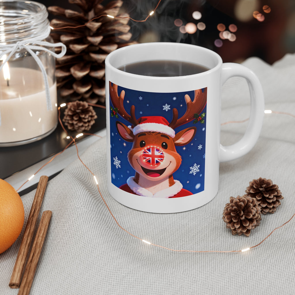 Union Jack Rudolph Reindeer Christmas Mug | Cute British Themed Christmas Mug