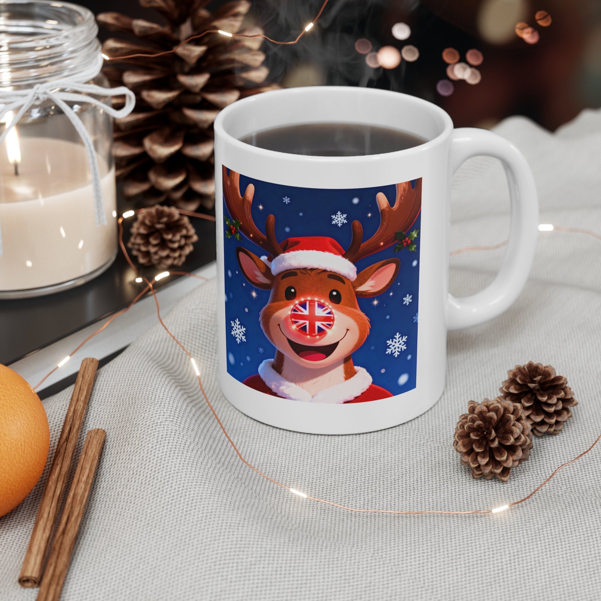 Union Jack Rudolph Reindeer Christmas Mug | Cute British Themed Christmas Mug