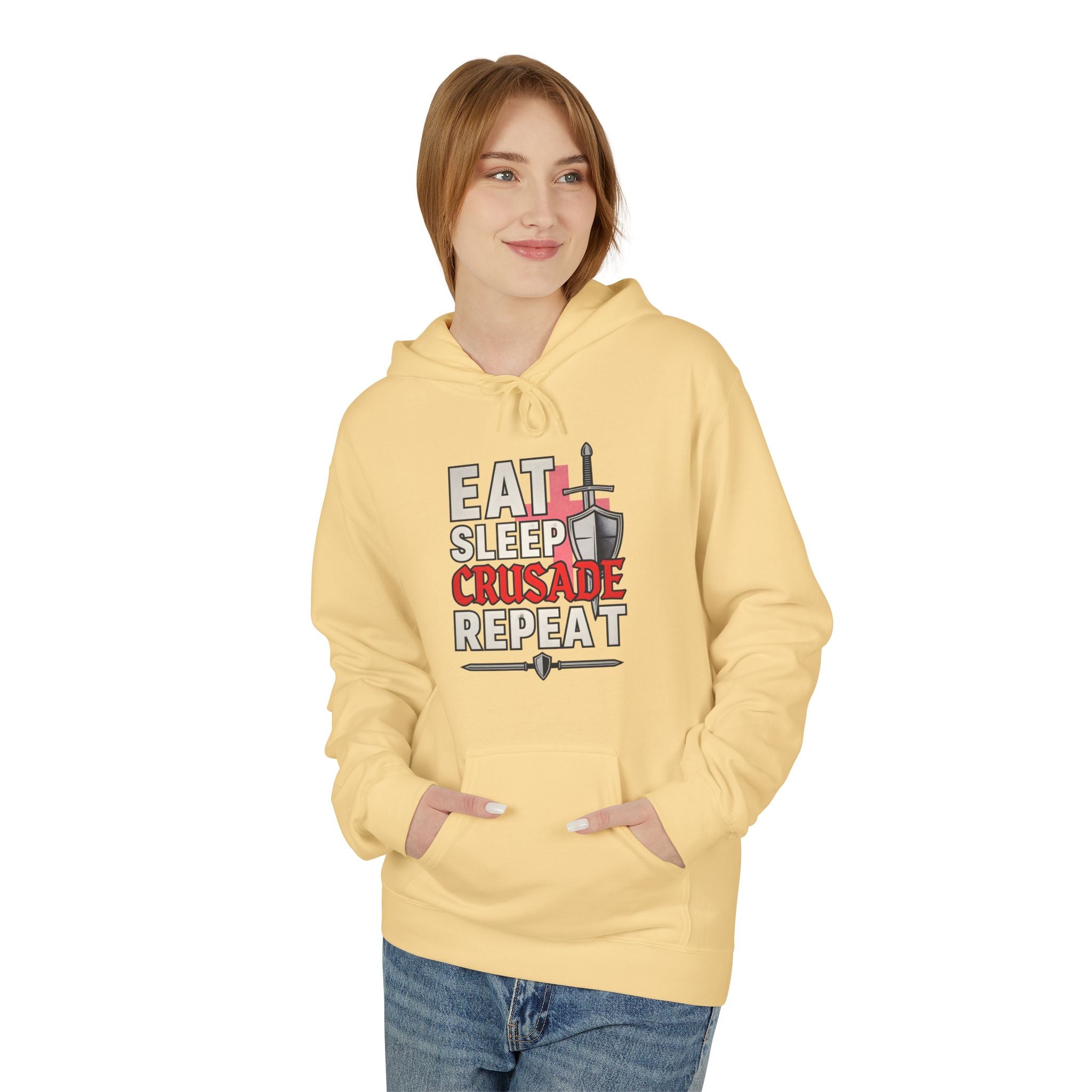Eat Sleep Crusade Repeat Hoodie | English Patriot Medieval Shield & Sword Design | UK National Pride Jumper