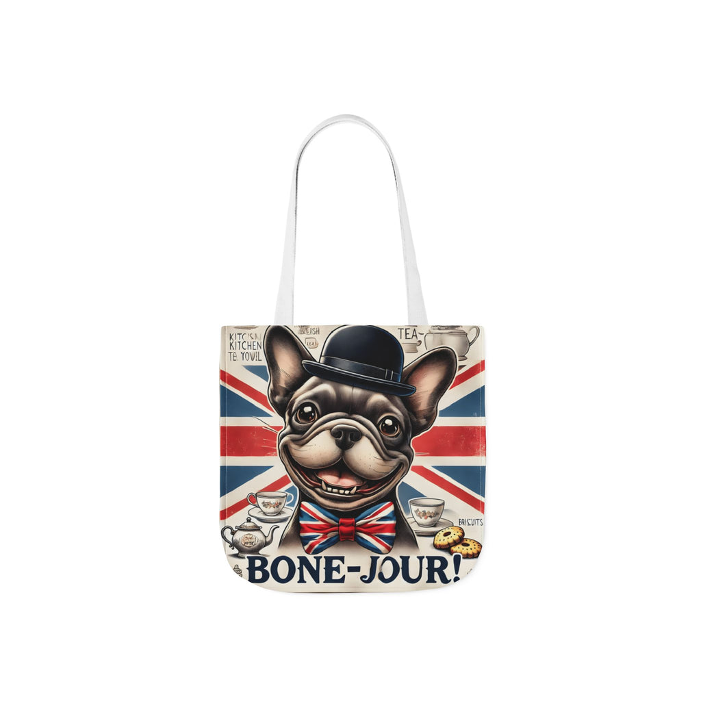 Bone-Jour Tote Bag | Union Jack Frenchie Bag | Fun Dog Mum Gift | Reusable Shopping Bag | French Bulldog Shoulder Bag, Dog Lover Gift
