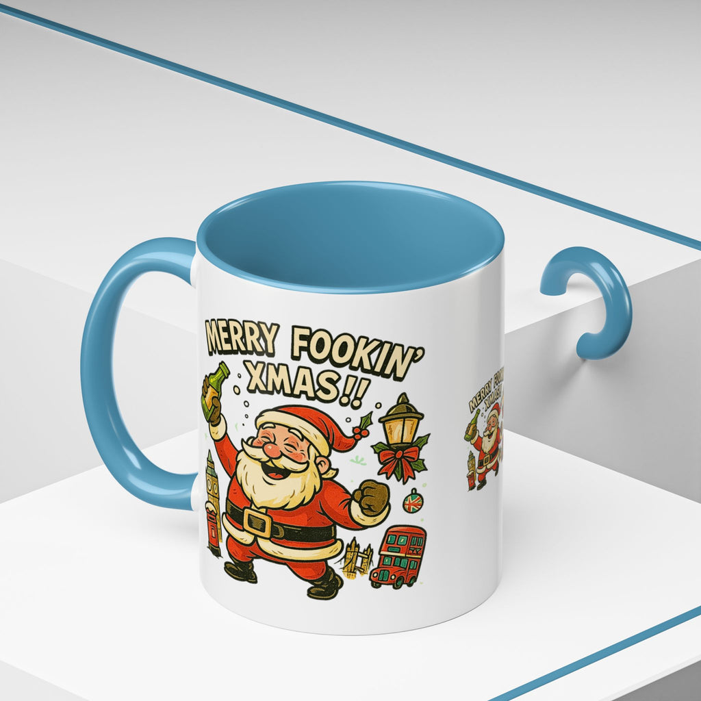Merry Fookin' Xmas drunk Santa mug with Big Ben and a red bus, photo 11