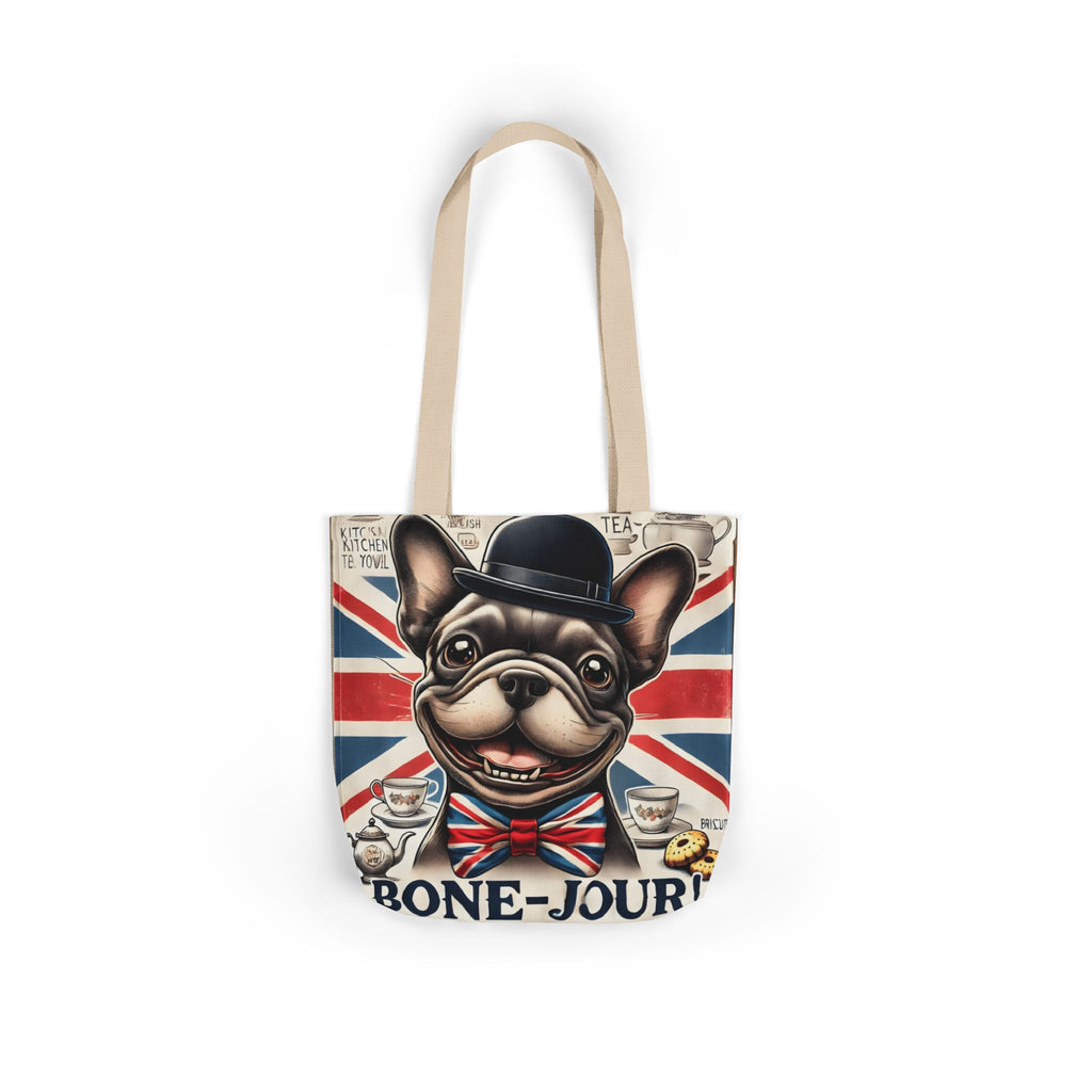 Bone-Jour Tote Bag | Union Jack Frenchie Bag | Fun Dog Mum Gift | Reusable Shopping Bag | French Bulldog Shoulder Bag, Dog Lover Gift