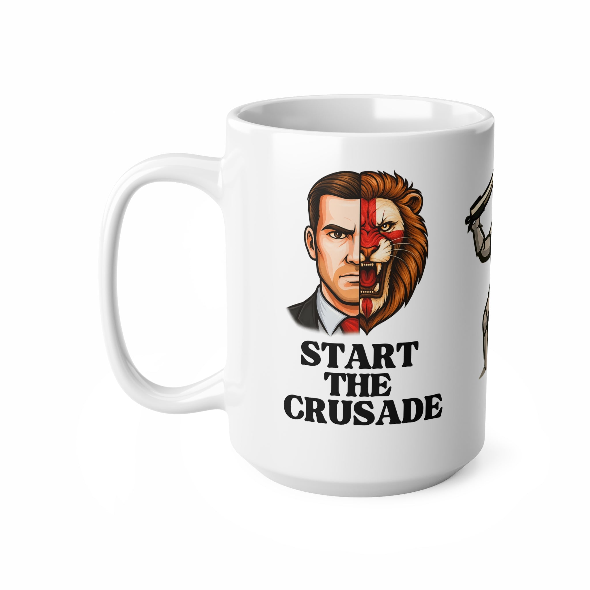 Start the Crusade, Awaken the Lion Mug | Funny English Knight Patriot Coffee Cup | St George's Cross Medieval Banter Gift in 11oz and 15oz