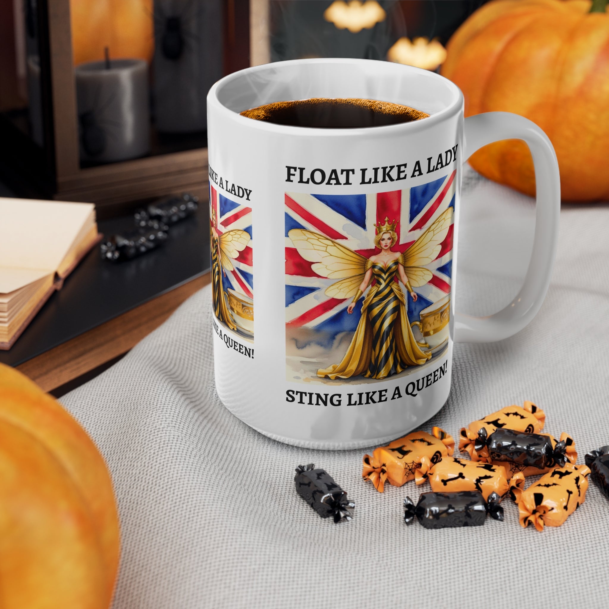Float Like a Lady, Sting Like a Queen Mug | Union Jack Fairy Goddess Coffee Cup | International Women's Day