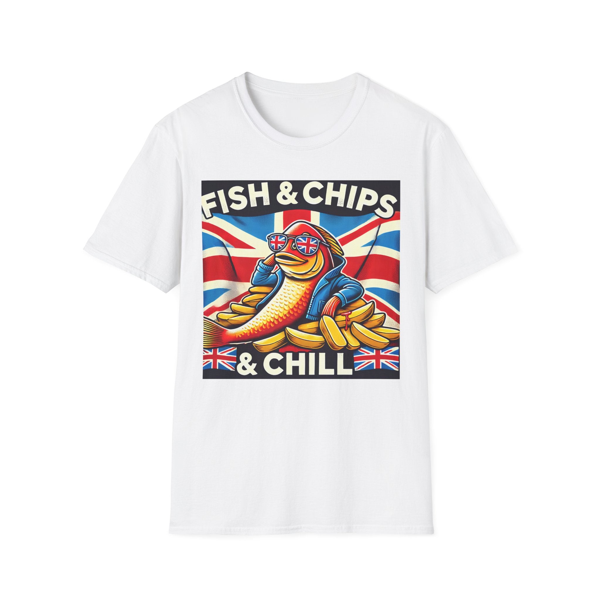 Fish & Chips n Chill Unisex T-Shirt | The Ultimate British Foodie Tee | Funny Pub Festival Wear | Gift for Food Lovers | UK Banter Apparel