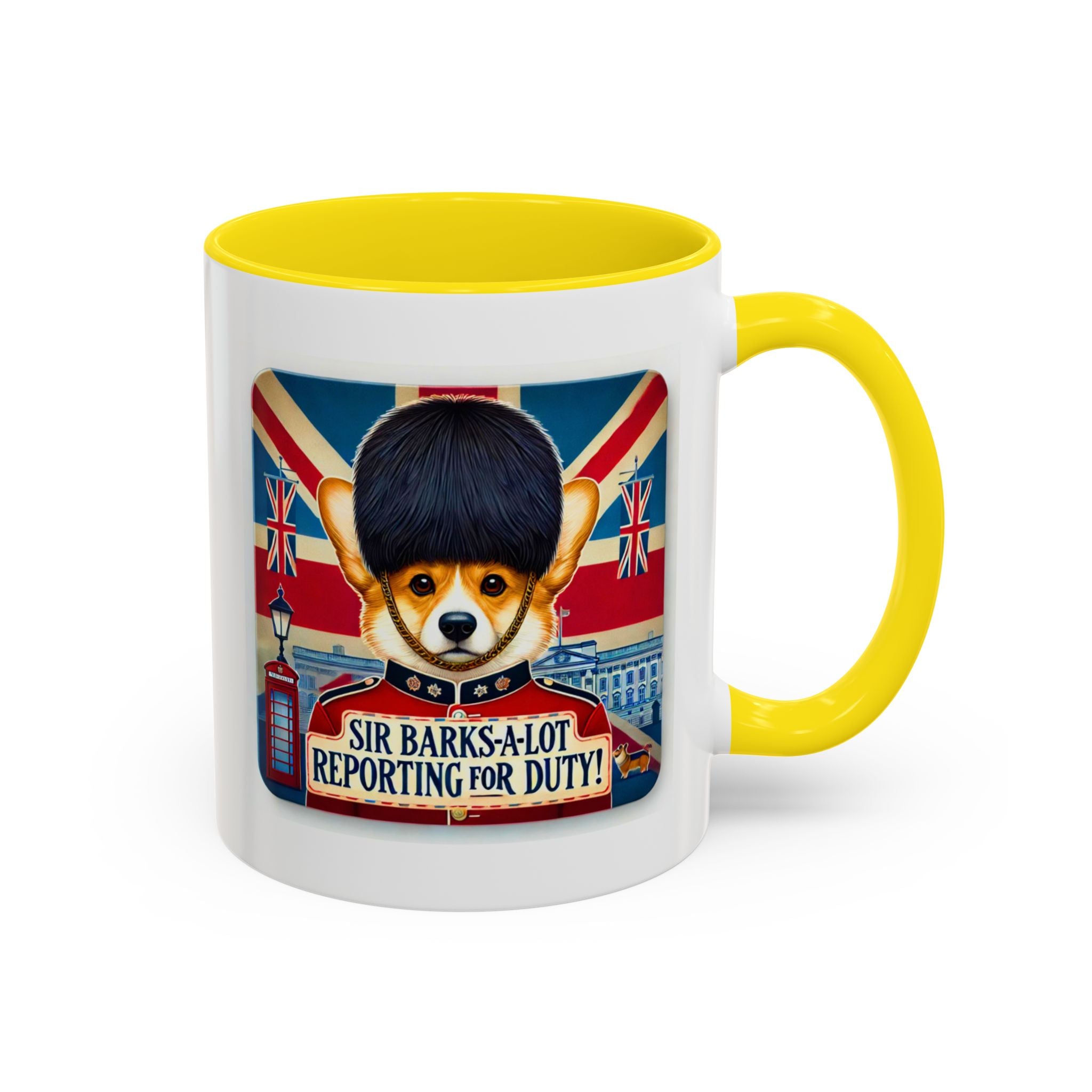 Sir Barks-a-Lot Accent Coffee Mug | Patriotic British Doggy Design | Whimsical 11oz Cup Multiple Colors | Lead & BPA-Free, C-Shaped Handle