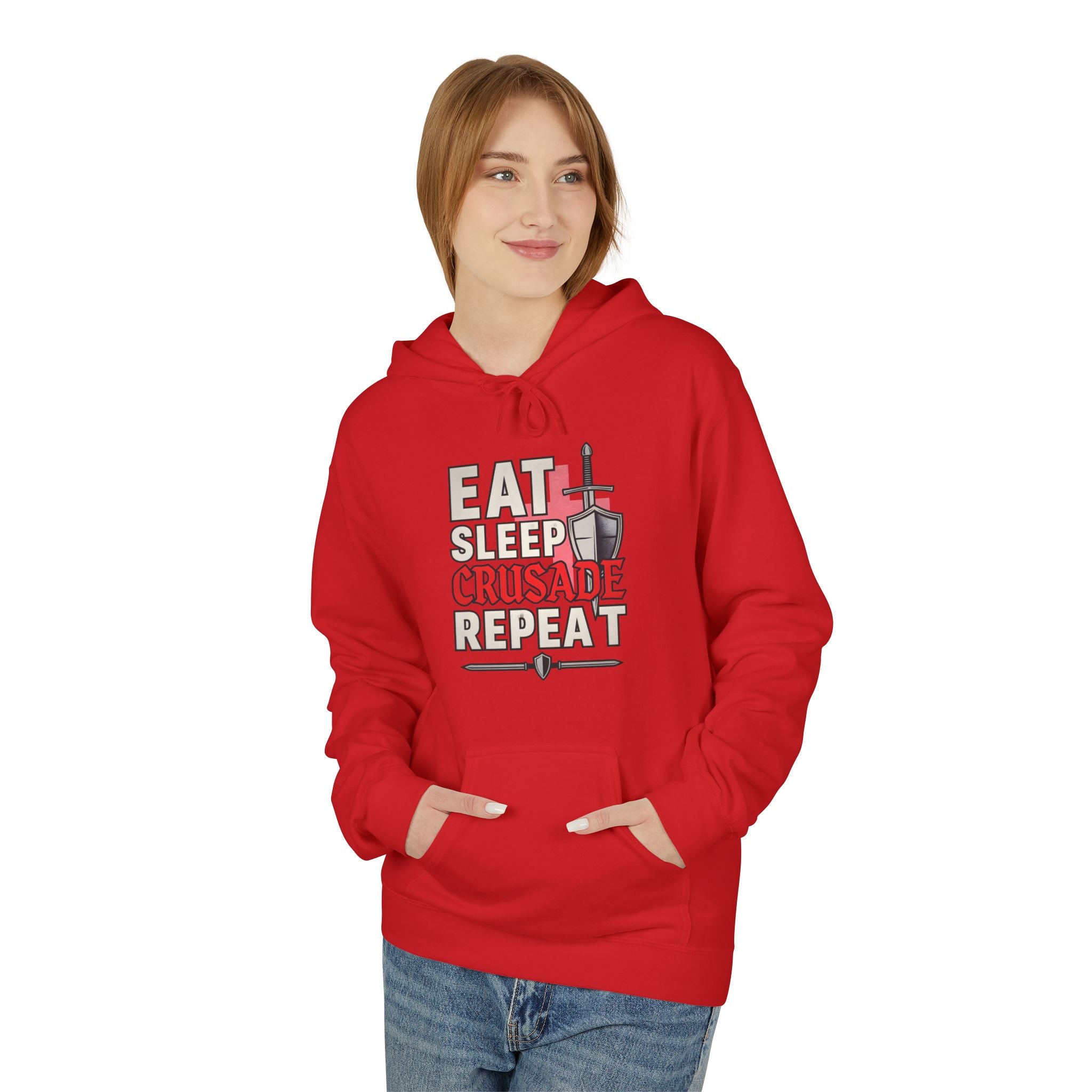 Eat Sleep Crusade Repeat Hoodie | English Patriot Medieval Shield & Sword Design | UK National Pride Jumper