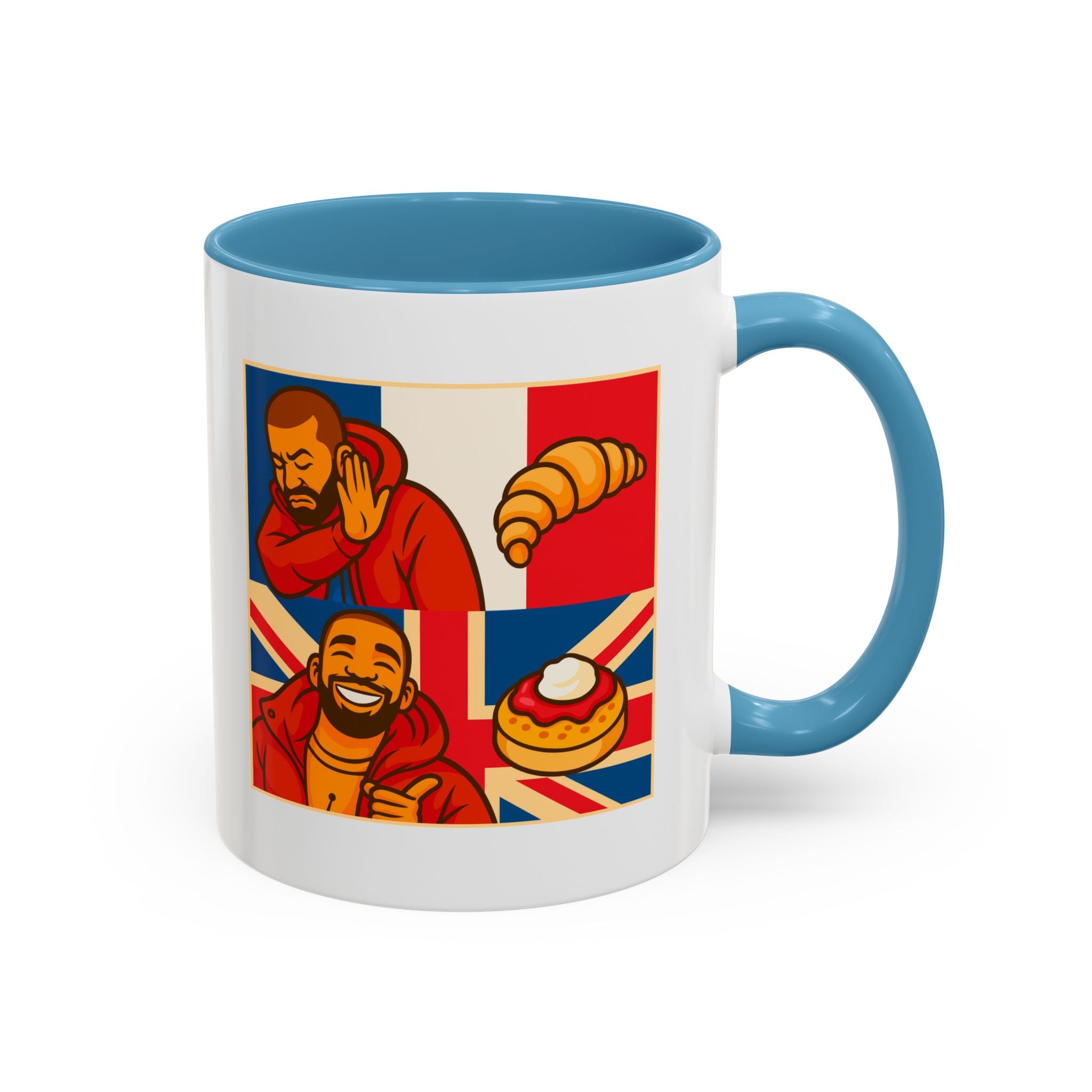 Funny British Croissant Vs Crumpet Mug - UK Patriot Drake Meme Gift | Anti-French Tea Humour | Funny Foodie Present | Union Jack Coffee Cup