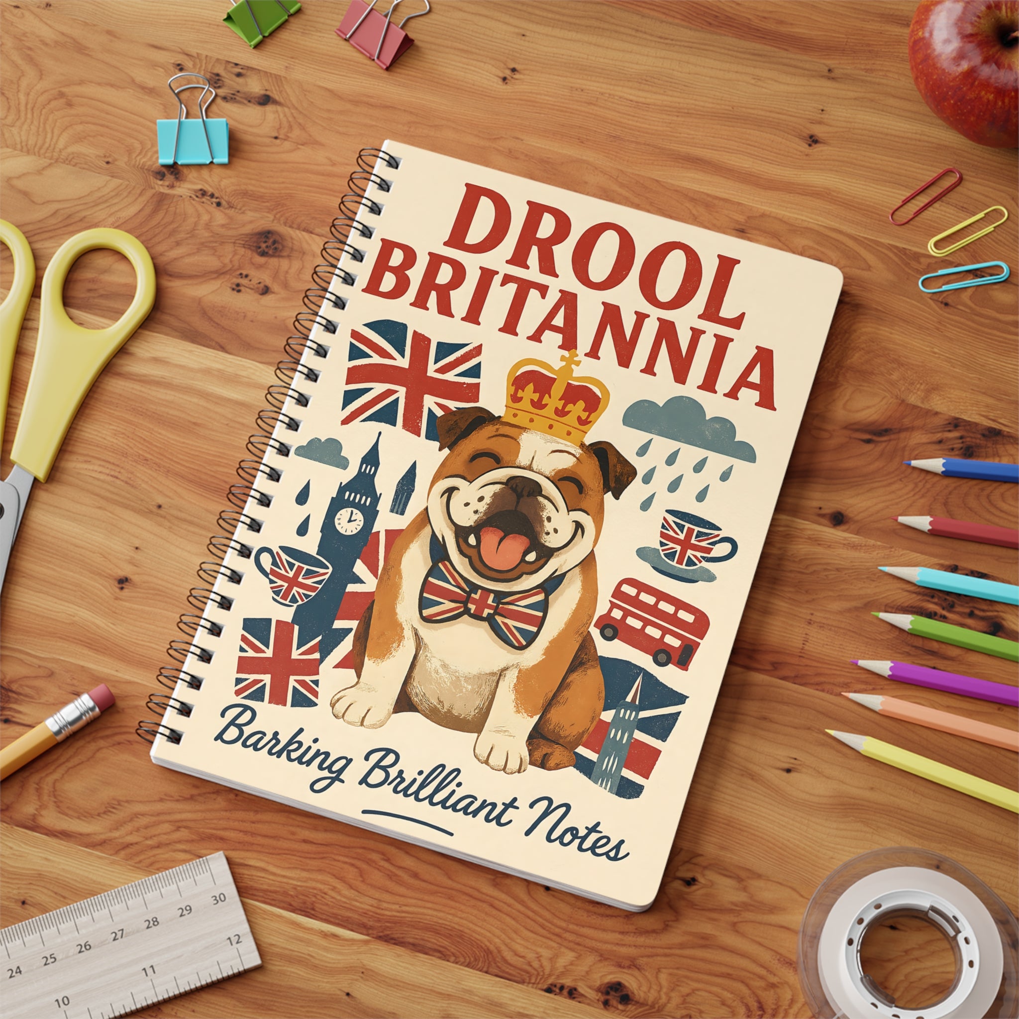 Drool Britannia Bulldog Journal | A5 British Dog Notebook for School or Uni | Union Jack Stationery | Barking Brilliant Notes for Writers
