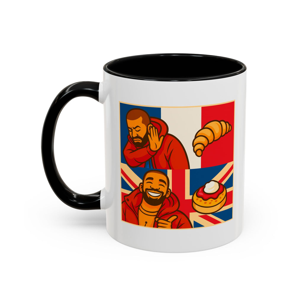 Funny British Croissant Vs Crumpet Mug - UK Patriot Drake Meme Gift | Anti-French Tea Humour | Funny Foodie Present | Union Jack Coffee Cup
