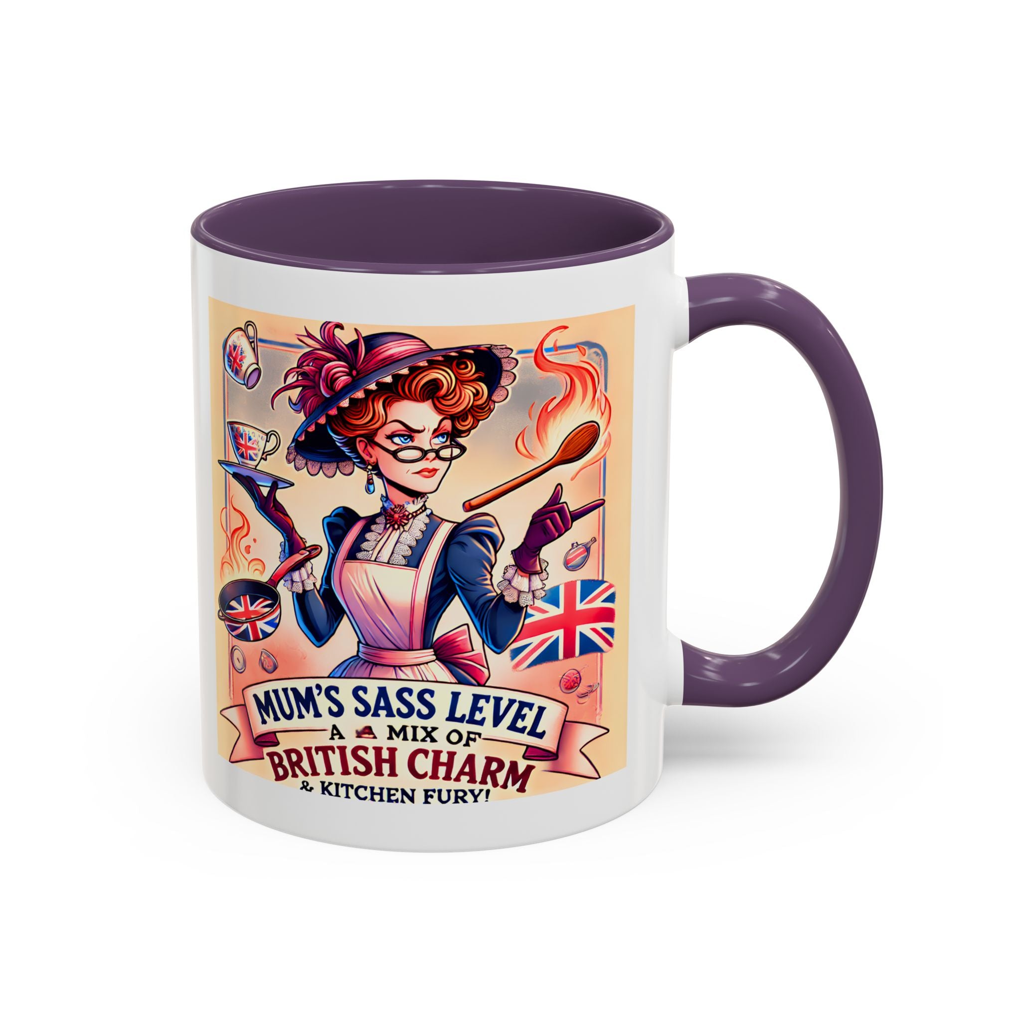 Mum's Sass Level Mug | Funny British Mother's Day Gift | Kitchen Queen Accent Coffee Cup | 11oz Tea Lover Mug