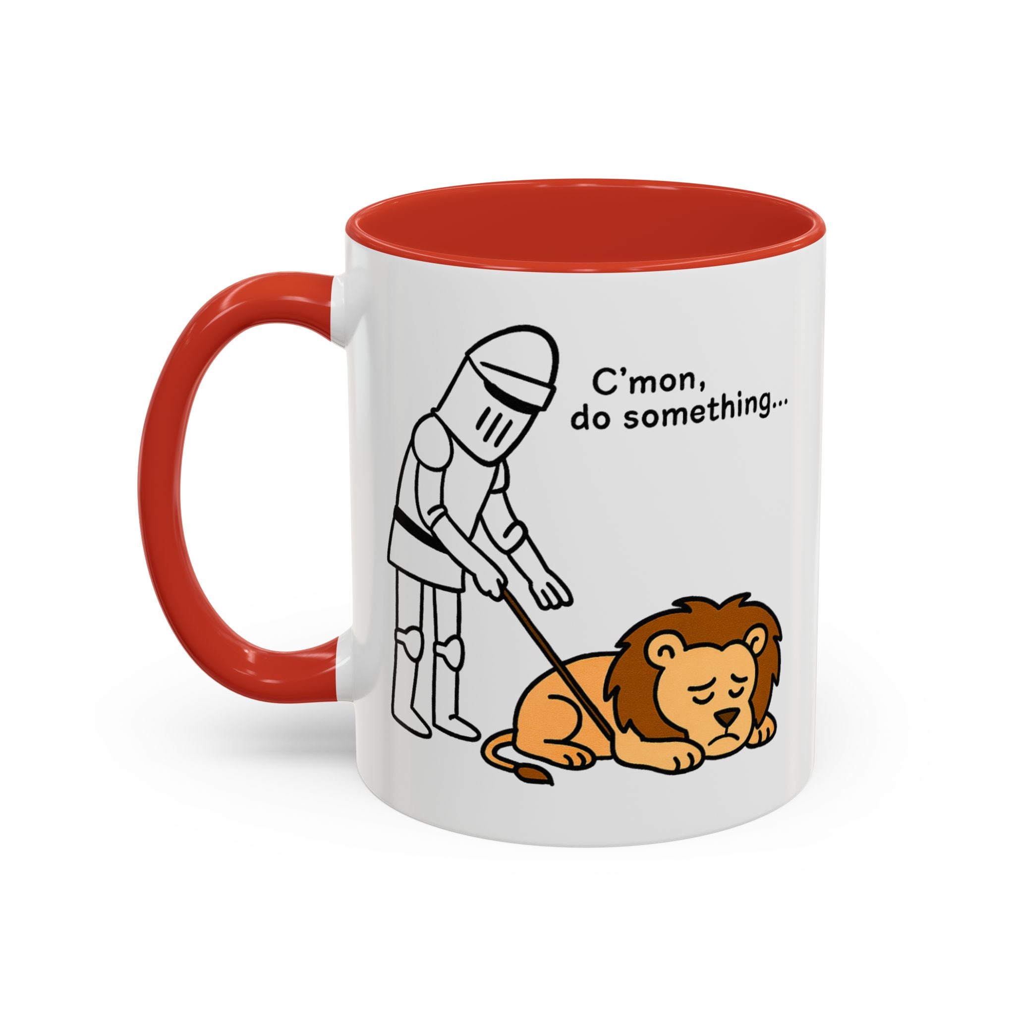 C'mon, Do Something Meme Mug | England Lion & Knight Tea Cup | 11oz Funny Medieval Parody Mug | English Patriot Mug