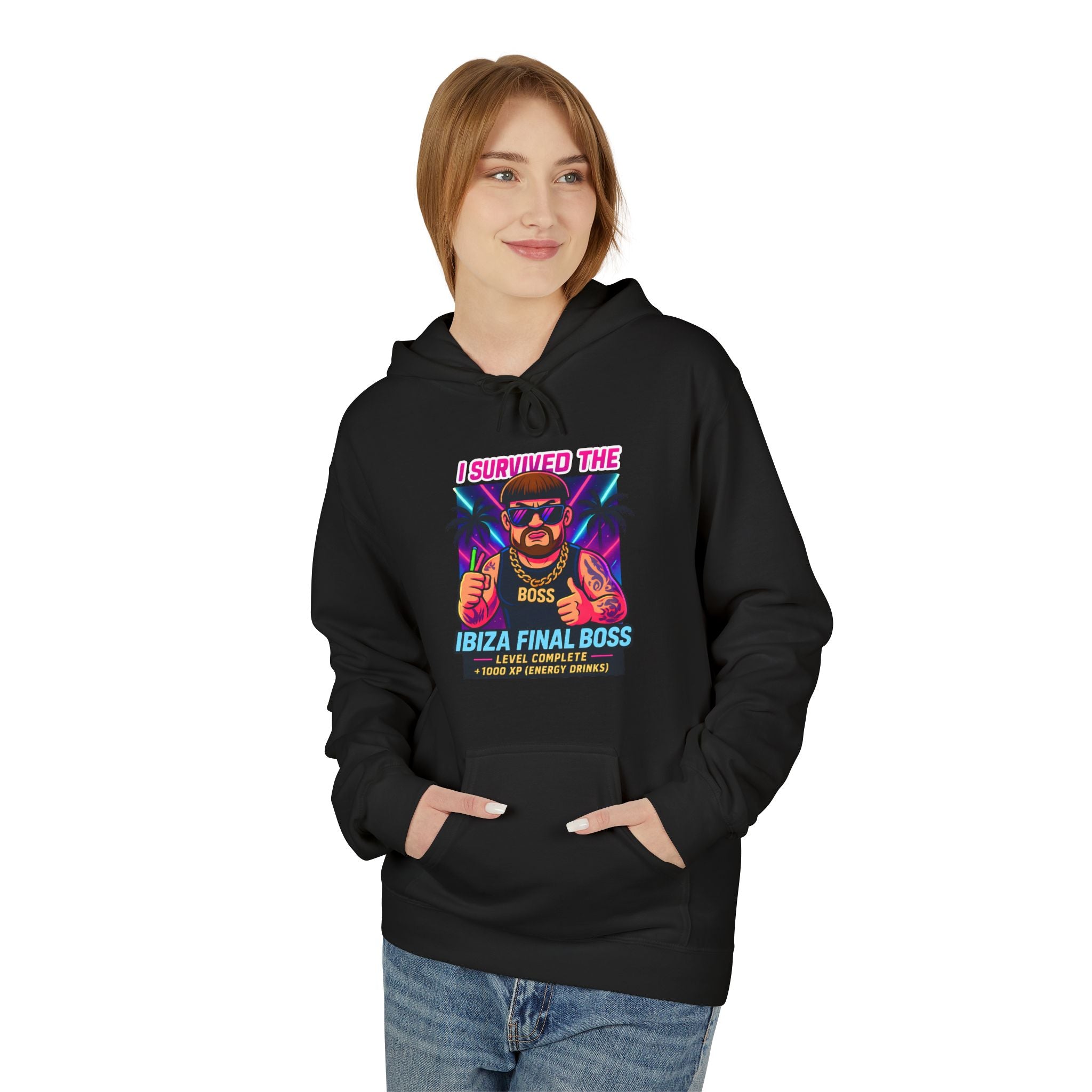 I Survived the Ibiza Final Boss Hoodie | Funny UK Summer Meme Sweatshirt | British Pop Culture Festival Gift Z | Unisex Rave Hoodie