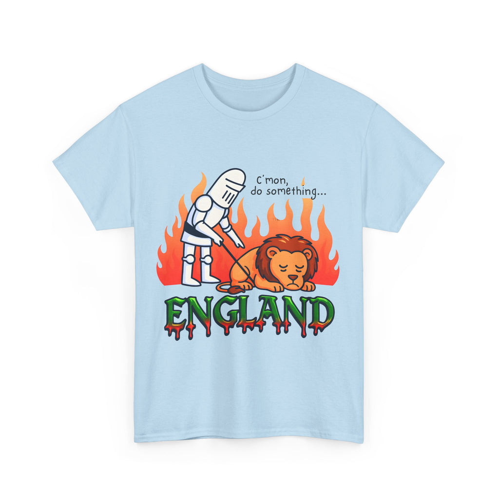 C'mon Do Something Funny England Meme T-Shirt | Unisex Heavy Cotton Tee | Sad Lion & Knight Cartoon National Pride Shirt | England T-shirt
