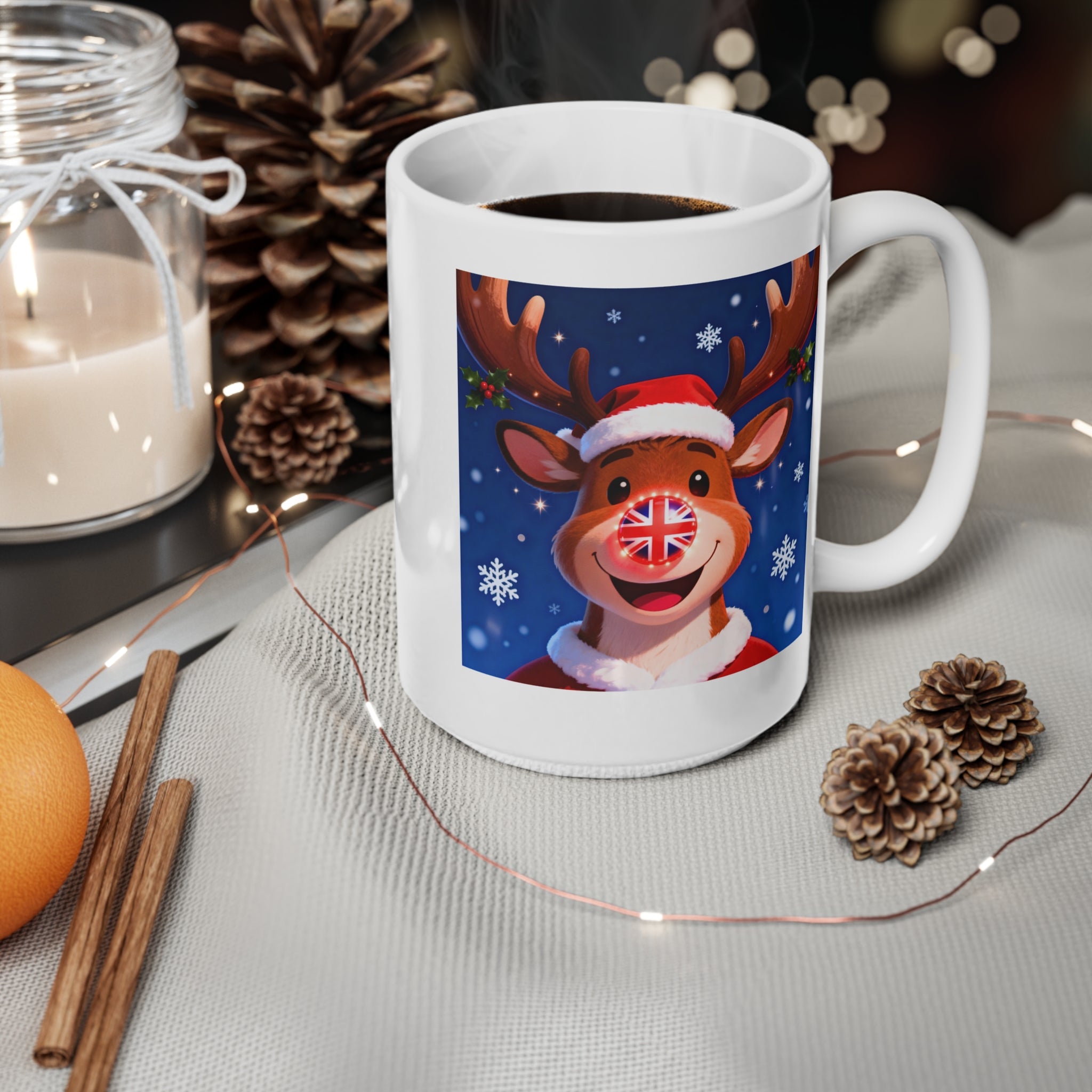 Union Jack Rudolph Reindeer Christmas Mug | Cute British Themed Christmas Mug