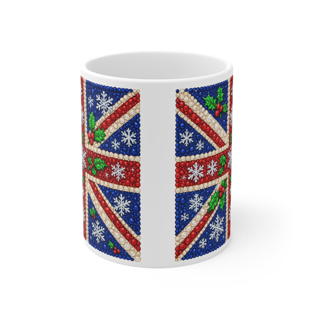 Rhinestone-style Union Jack Christmas mug with snowflakes, photo 9