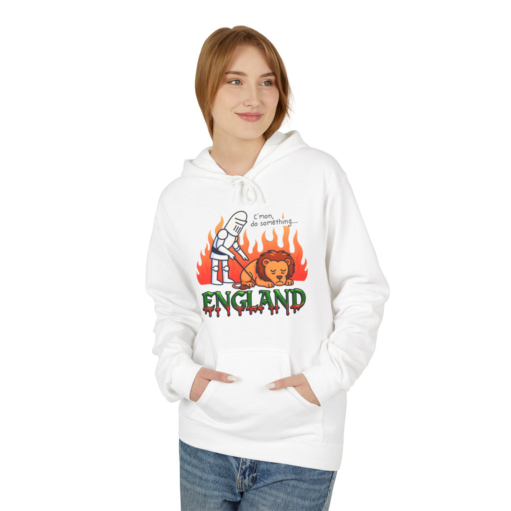 C'mon Do Something Funny England Meme Unisex Hoodie | Sad Lion & Knight Cartoon National Pride Jumper | English Pride Sweater