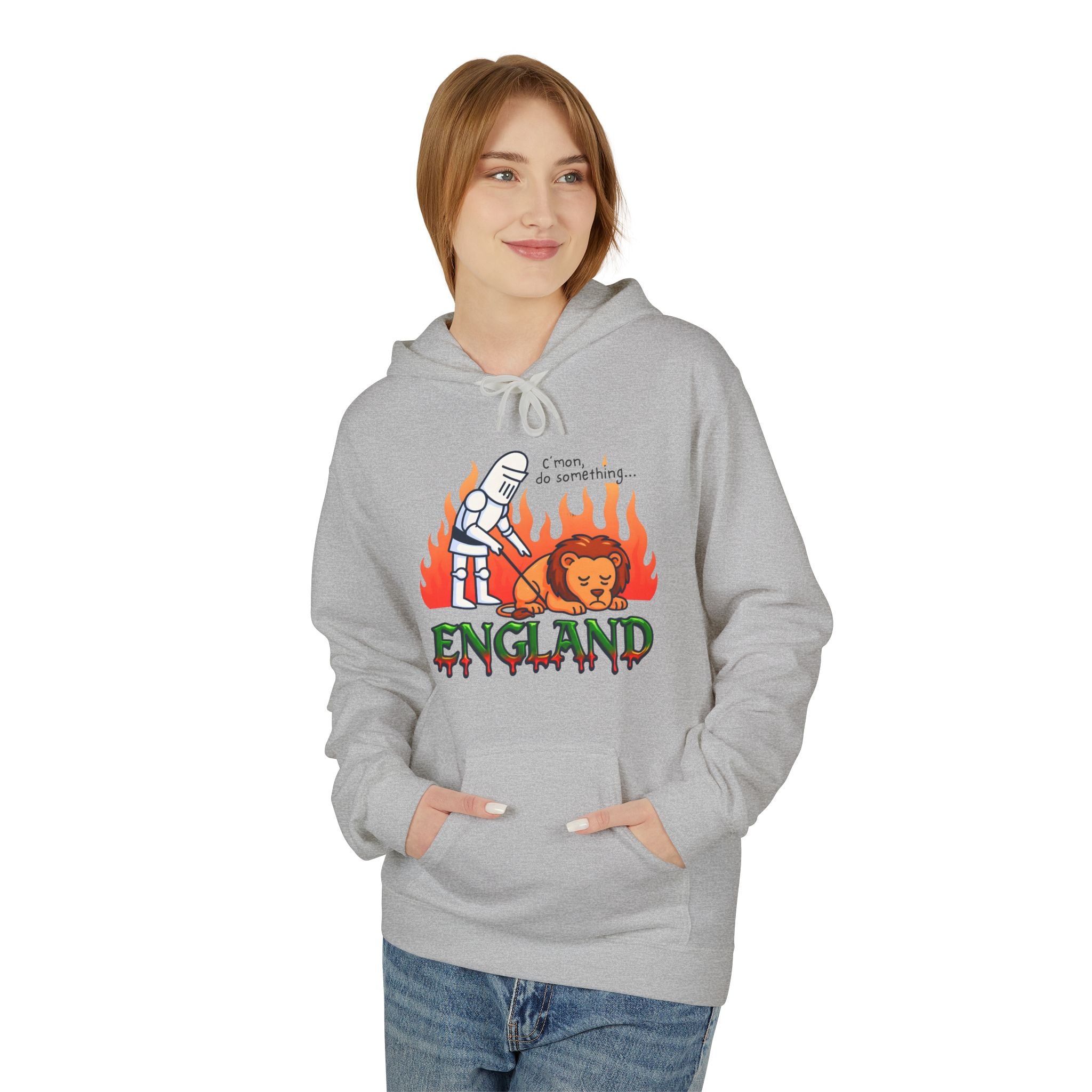 C'mon Do Something Funny England Meme Unisex Hoodie | Sad Lion & Knight Cartoon National Pride Jumper | English Pride Sweater