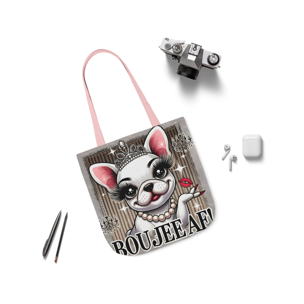 Boujee AF Canvas Tote Bag | Frenchie Design | 5-Color Straps Shopping Bag | French Bulldog Artwork Travel Tote