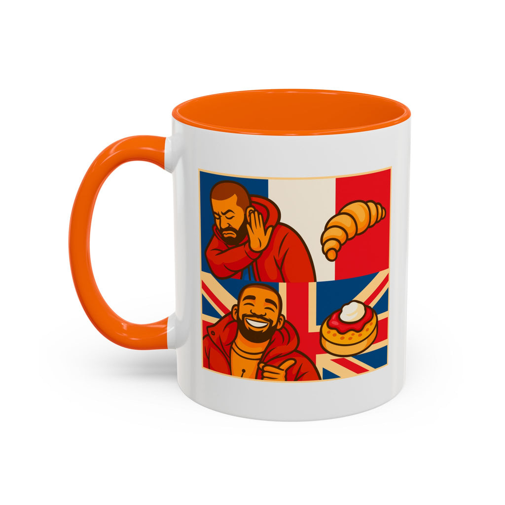 Funny British Croissant Vs Crumpet Mug - UK Patriot Drake Meme Gift | Anti-French Tea Humour | Funny Foodie Present | Union Jack Coffee Cup