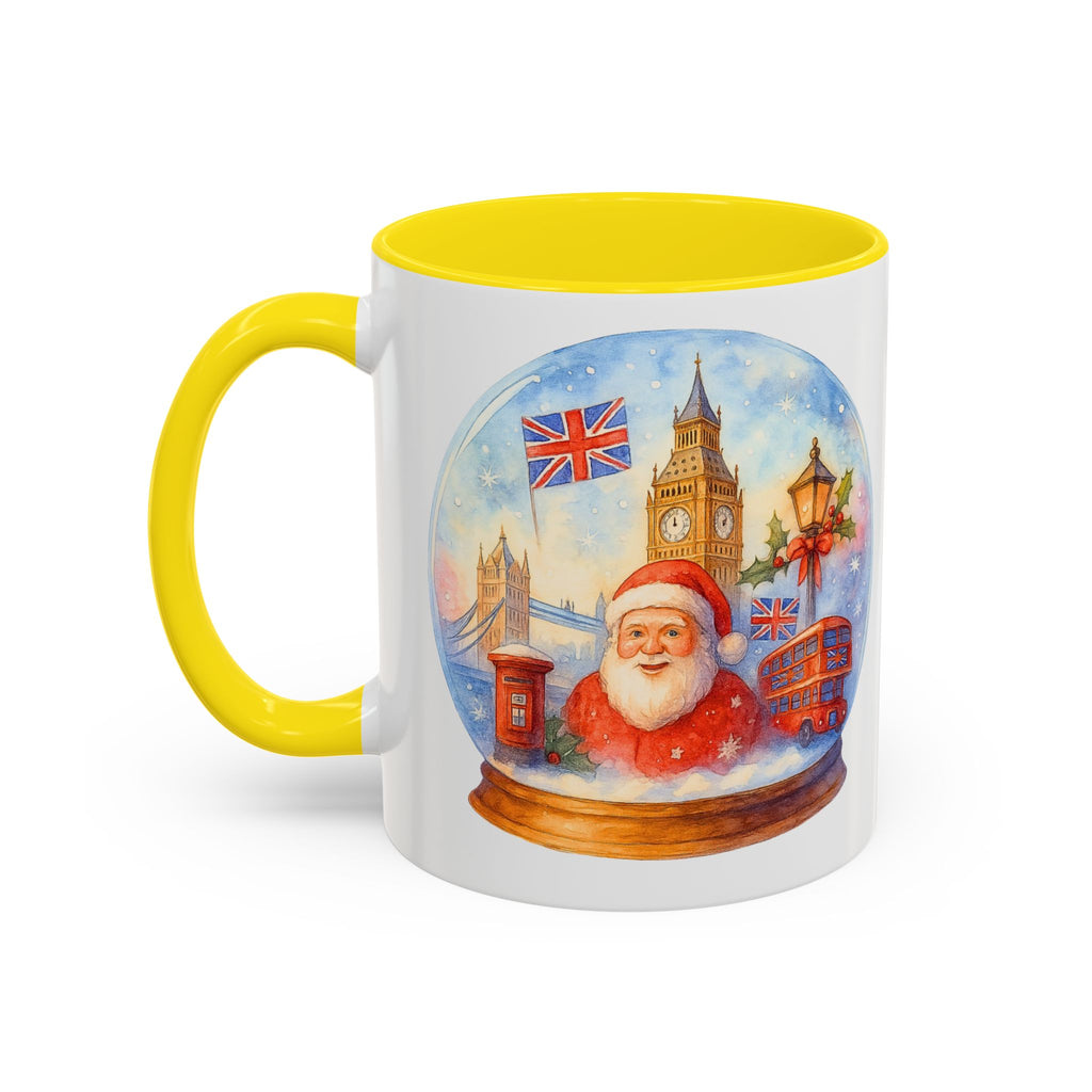 London Santa Snowglobe Mug | UK Christmas Souvenir Cup | Big Ben London Bus Festive Mug | British Holiday Gift