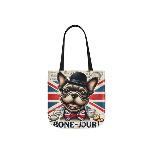 Bone-Jour Tote Bag | Union Jack Frenchie Bag | Fun Dog Mum Gift | Reusable Shopping Bag | French Bulldog Shoulder Bag, Dog Lover Gift