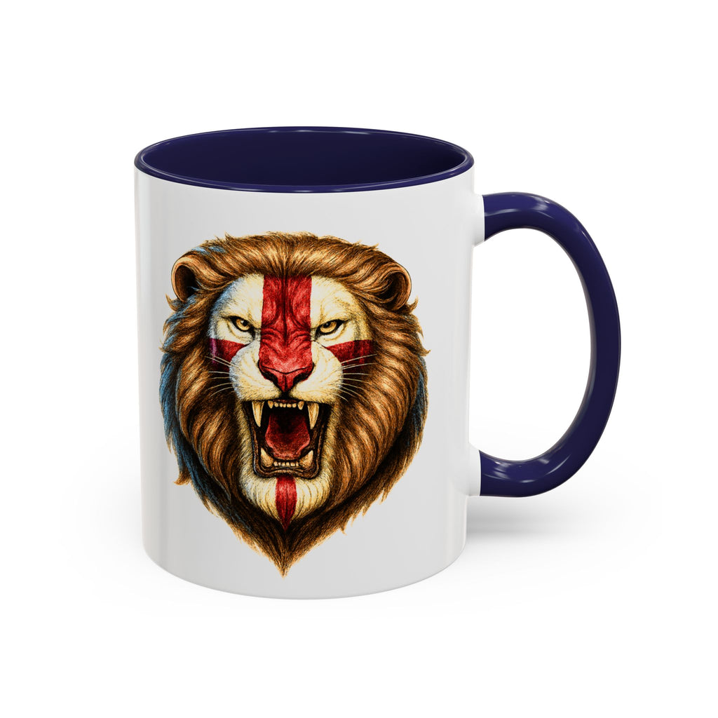 Roaring English Lion Accent Mug | St. George's Cross Patriotic Coffee Cup | Funny Medieval England Gift in Glossy Finish