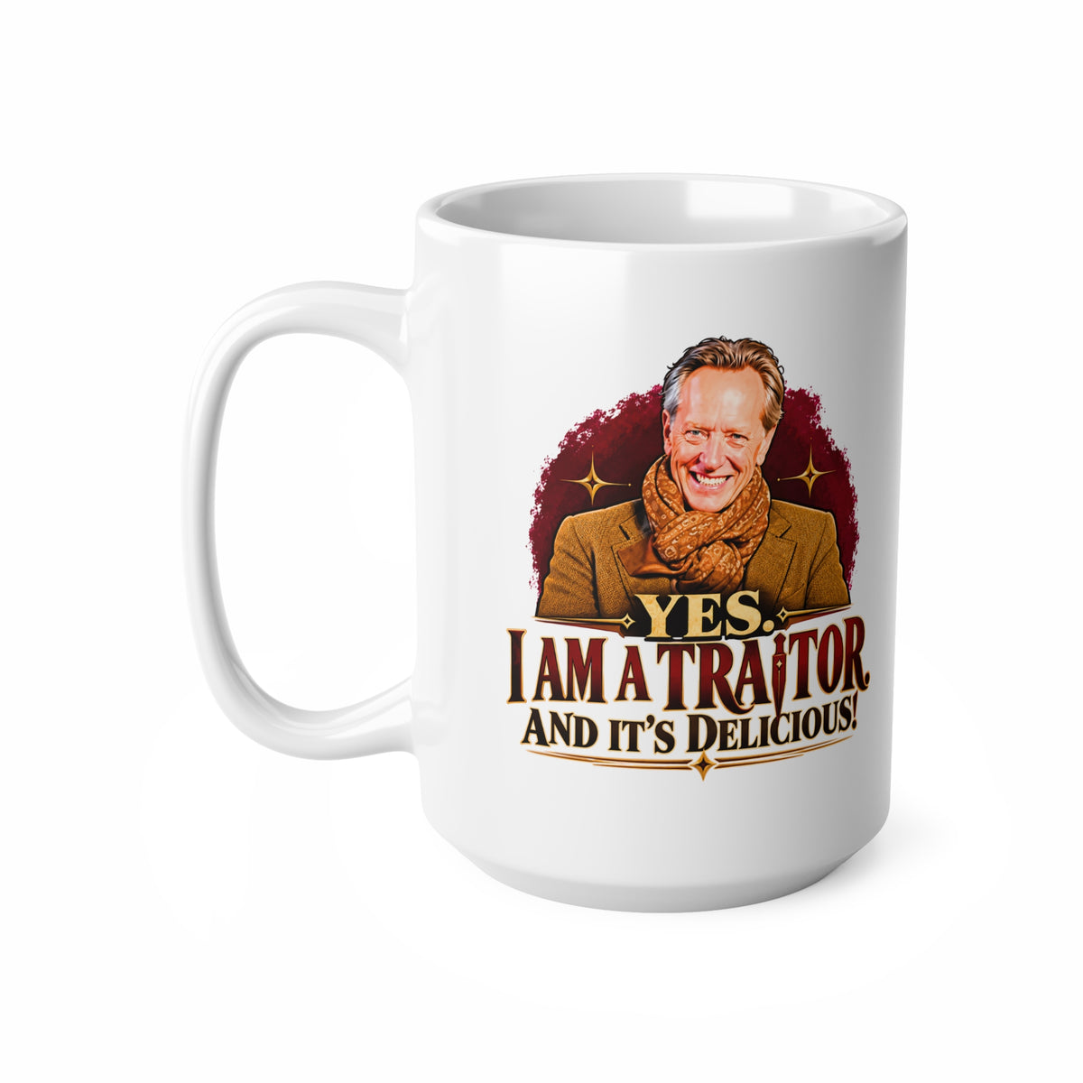 Richard E Grant Yes I Am a Traitor and It's Delicious Celebrity Traitors mug, photo 2