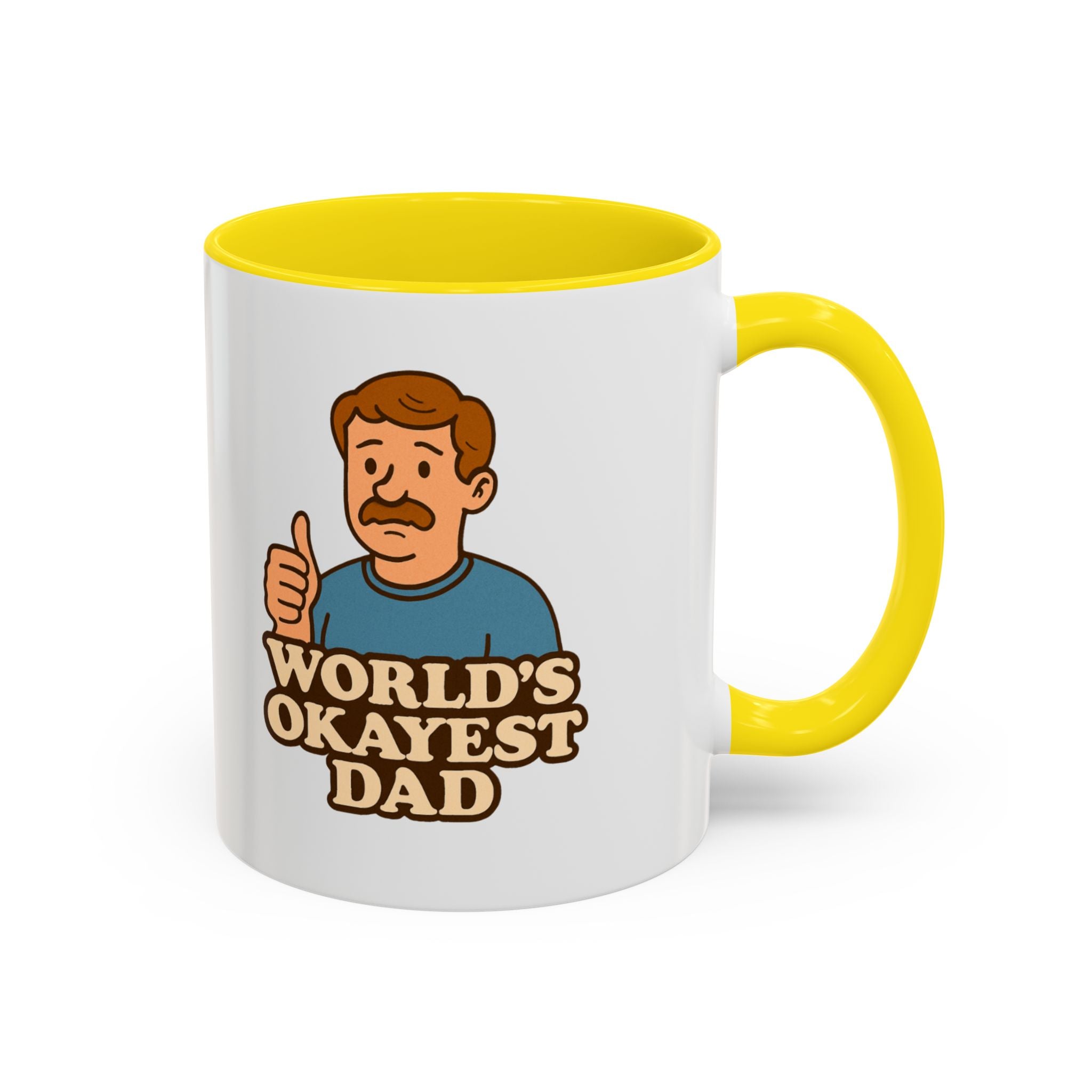 Worlds Okayest Dad Mug - Funny Fathers Day Gift |  11oz Sarcastic Coffee Cup | Thumbs Up Dad