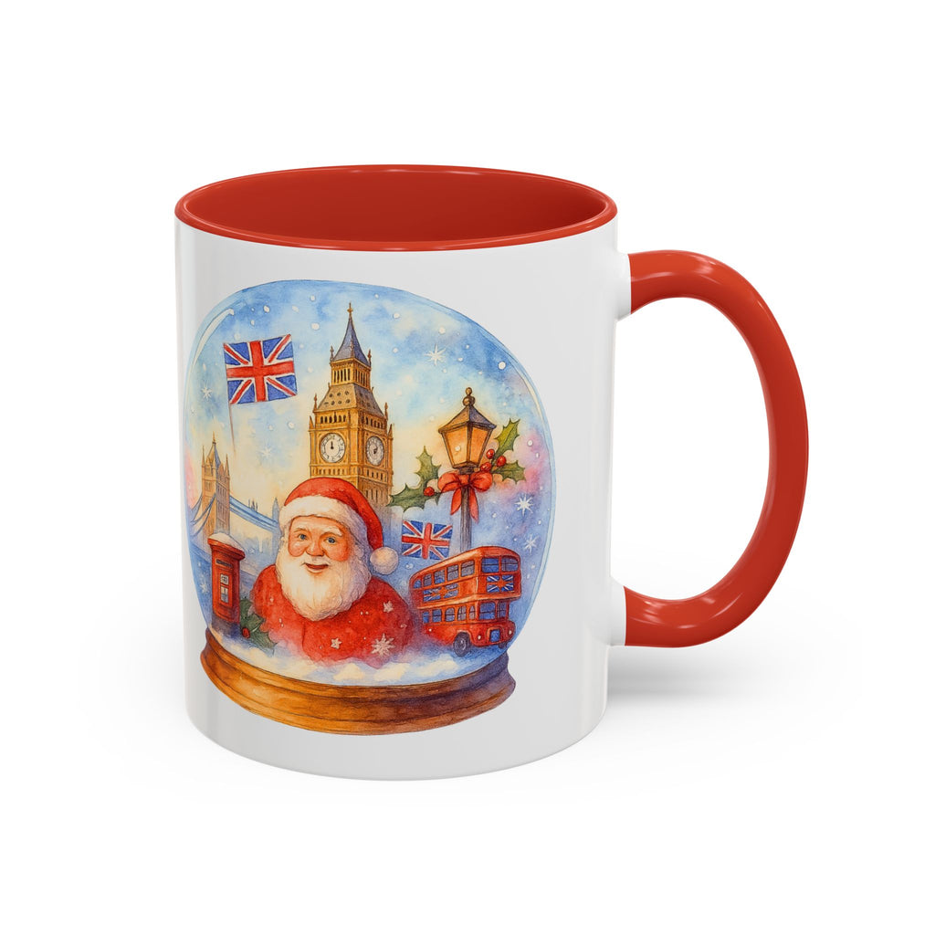 London Santa Snowglobe Mug | UK Christmas Souvenir Cup | Big Ben London Bus Festive Mug | British Holiday Gift
