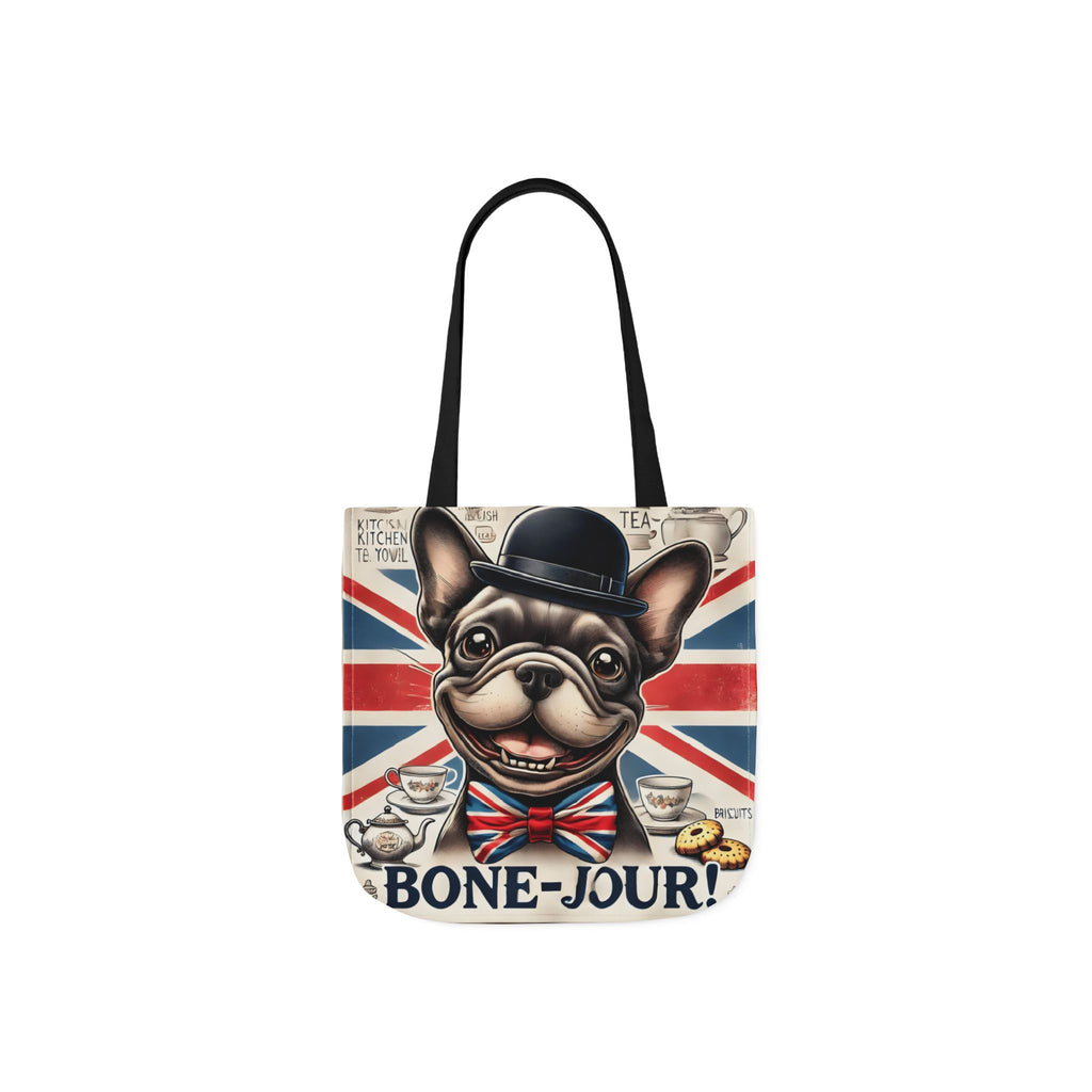 Bone-Jour Tote Bag | Union Jack Frenchie Bag | Fun Dog Mum Gift | Reusable Shopping Bag | French Bulldog Shoulder Bag, Dog Lover Gift