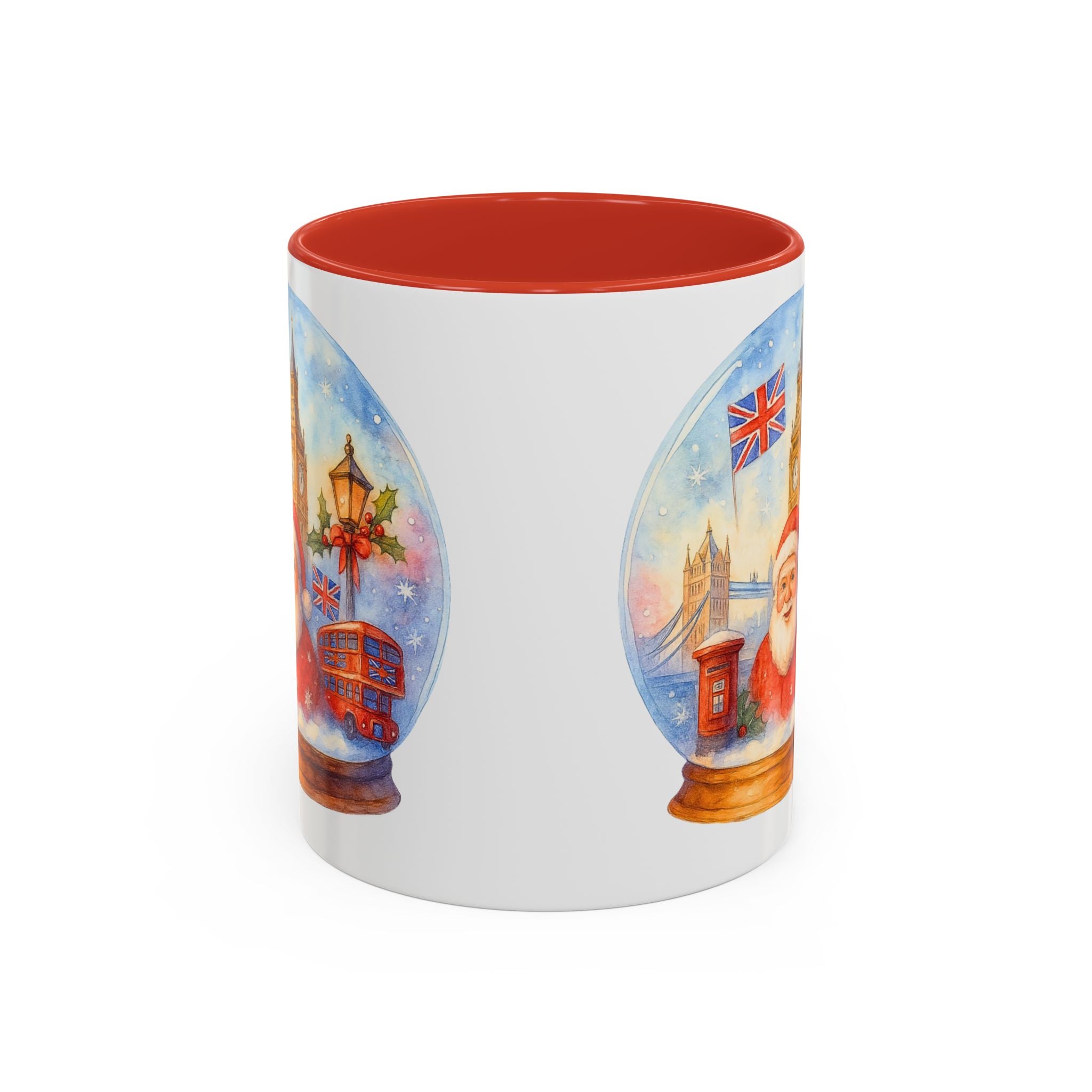 London Santa Snowglobe Mug | UK Christmas Souvenir Cup | Big Ben London Bus Festive Mug | British Holiday Gift