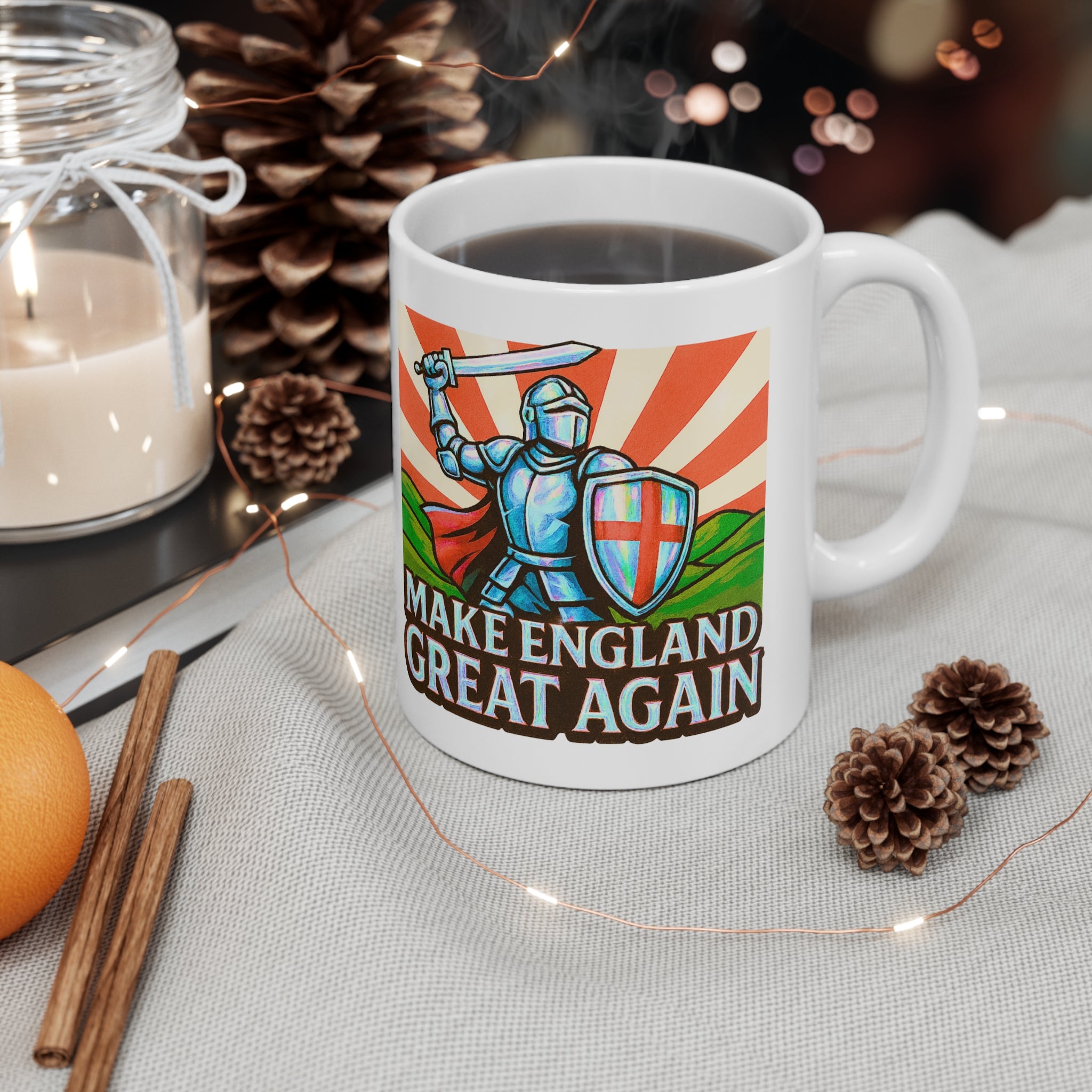 Make England Great Again Mug | Glossy Iridescent St. George Knight Cup | Funny English Patriot Gift | Medieval Coffee & Tea Mug