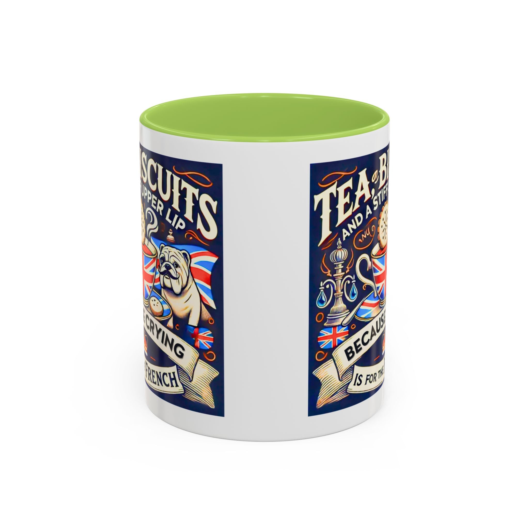 Crying Is for the French Mug | Funny British Humor Cup | Tea and Biscuits UK Banter Gift | 11oz Tea & Coffee Mug | Patriotic Dog Mug