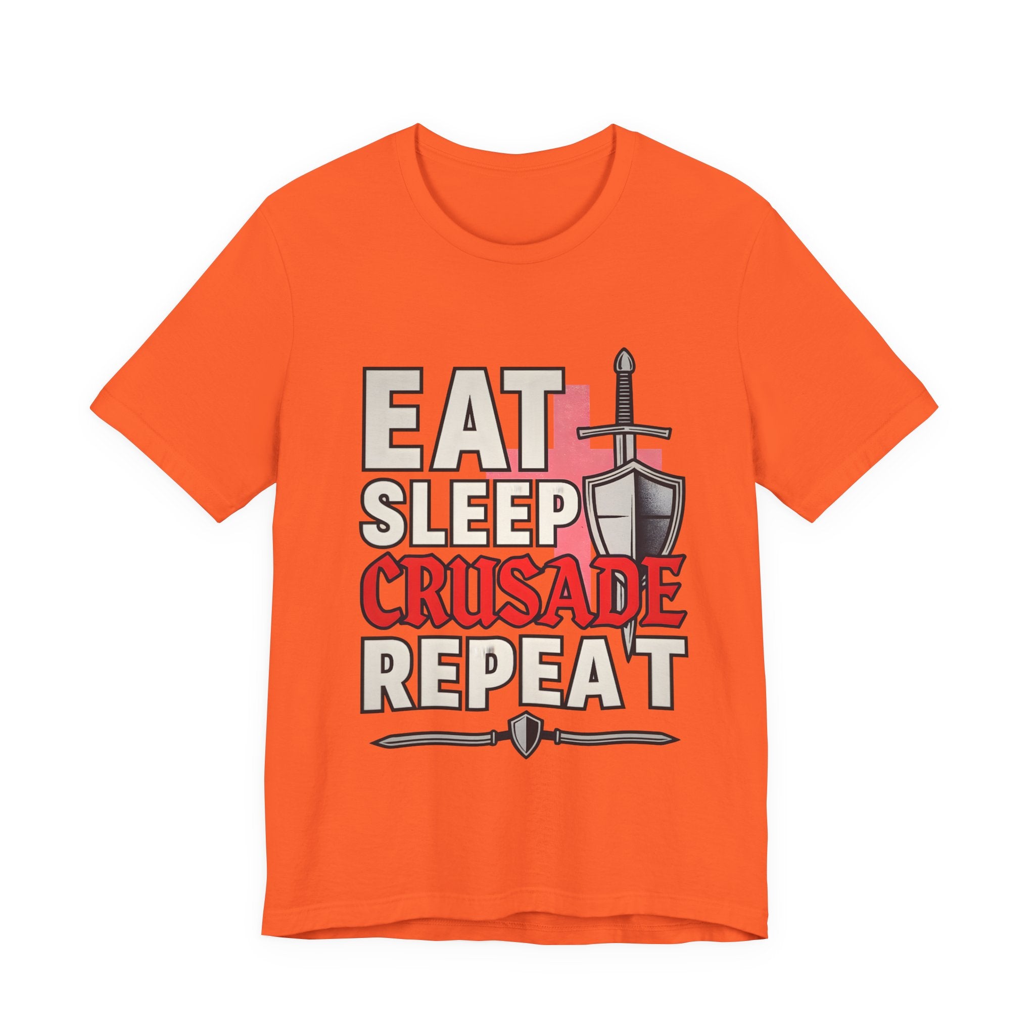 Eat Sleep Crusade Repeat T-Shirt | UK Patriot Medieval Sword & Shield Design | English National Pride Tee